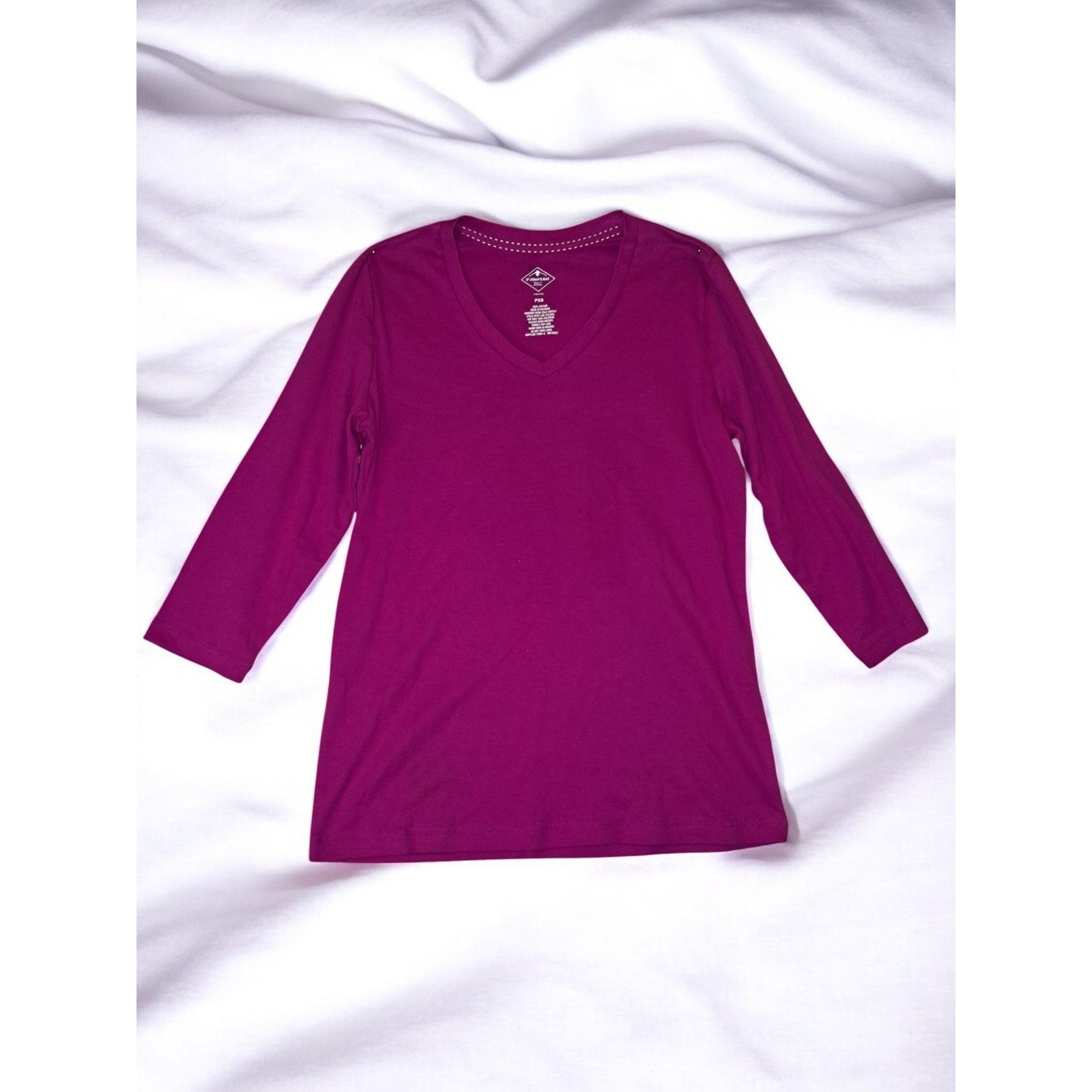 Designer St. John's Bay 3/4 Sleeve Pink V-Neck Size PXS T-shirt Size XS / US 0-2 / IT 36-38 - 1 Thumbnail