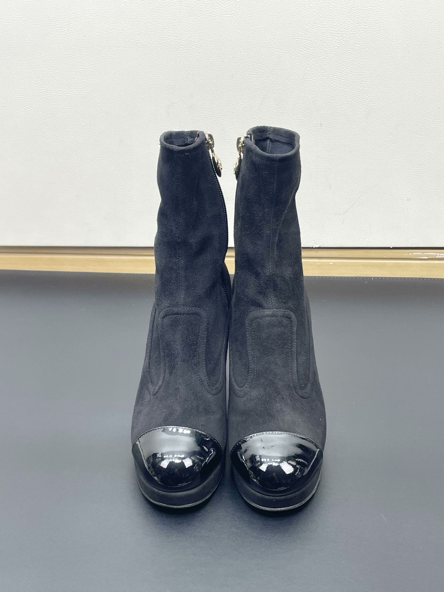 Chanel Chanel Black Suede Block Heel Short Boots Size US 4.5 / IT 34.5 - 1 Thumbnail