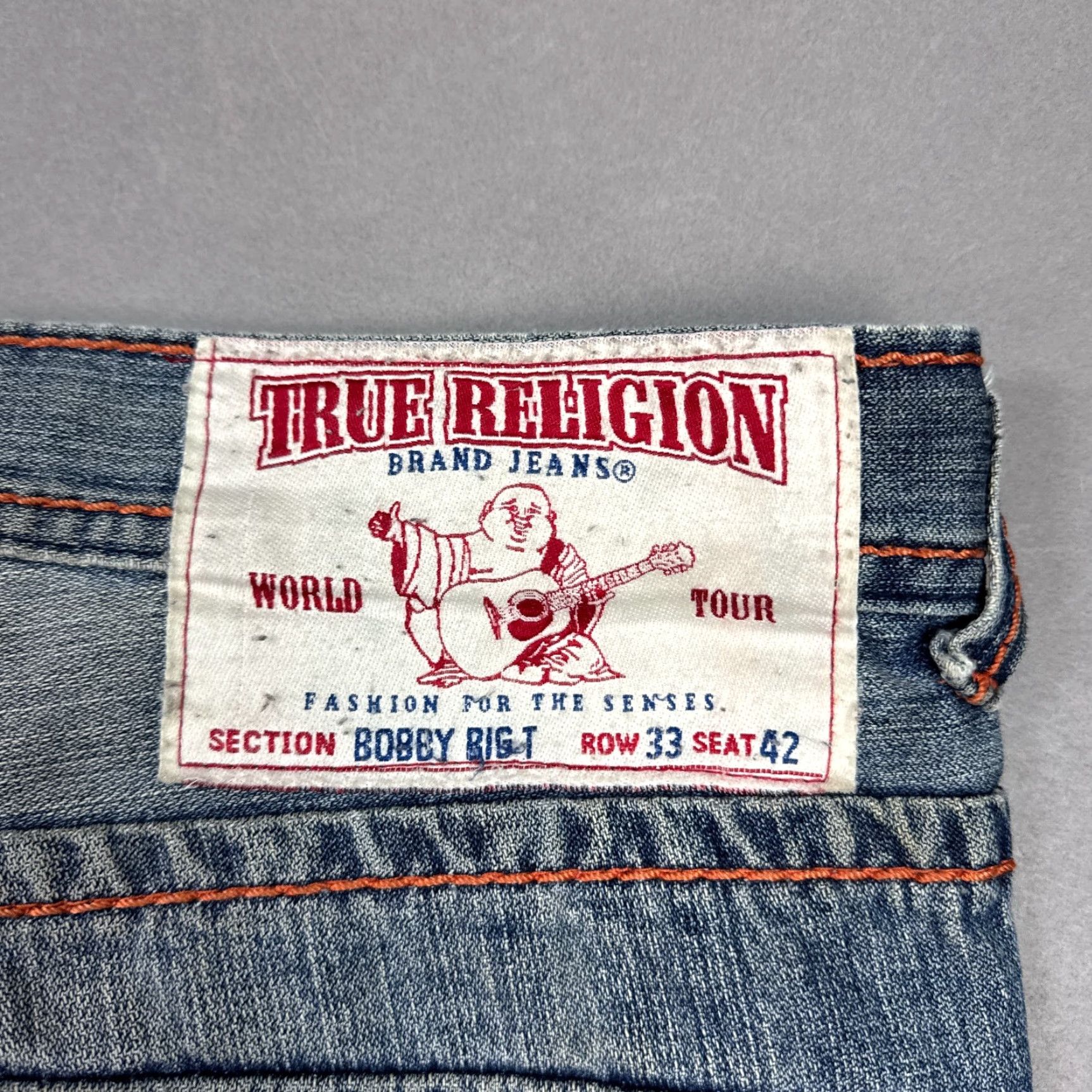 True Religion True Religion Jeans Men 42x34 Bobby Big T Thrashed Destroyed Denim Pants Denim Blue 5-Pocket Regular Fit Straight Mid Rise Jeans Mens Size US 42 / EU 58 - 5 Thumbnail