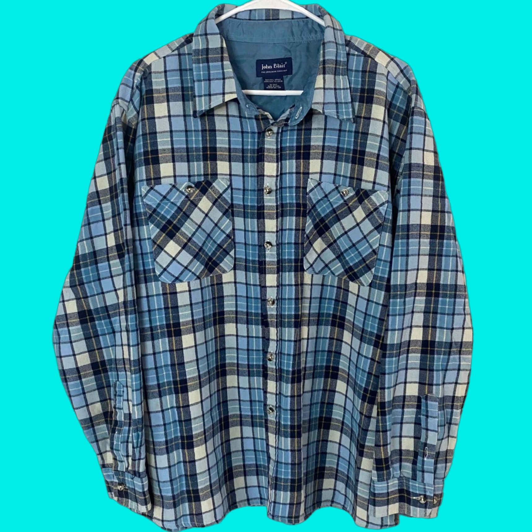 Blair VINTAGE John Blair Button-Up Flannel Shirt Long Sleeve Blue Plaid Pocket Mens XL Size US XL / EU 56 / 4 - 1 Thumbnail