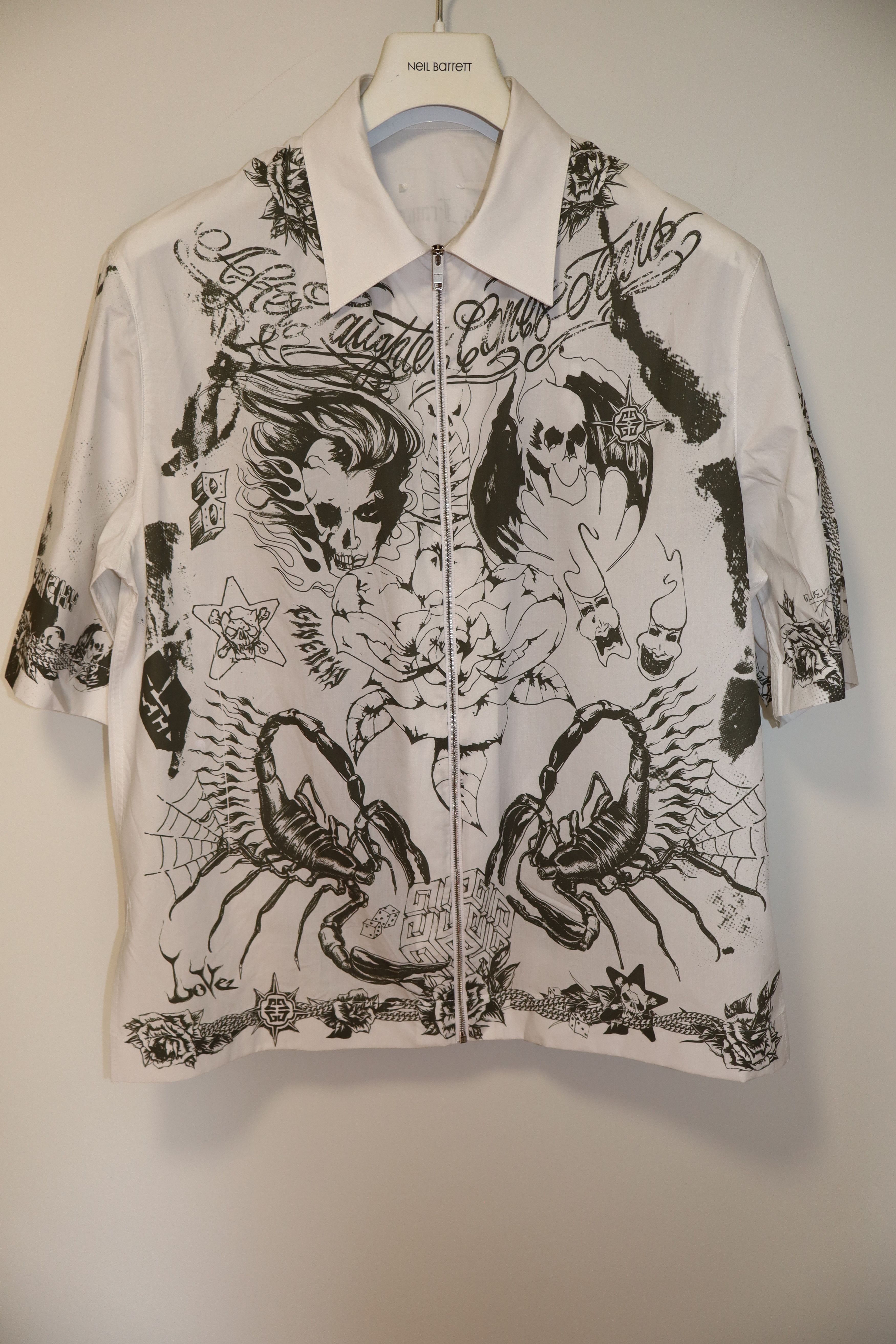 image of Givenchy Tatoo Print Short Sleeve Shirt in Beige, Men's (Size XS)