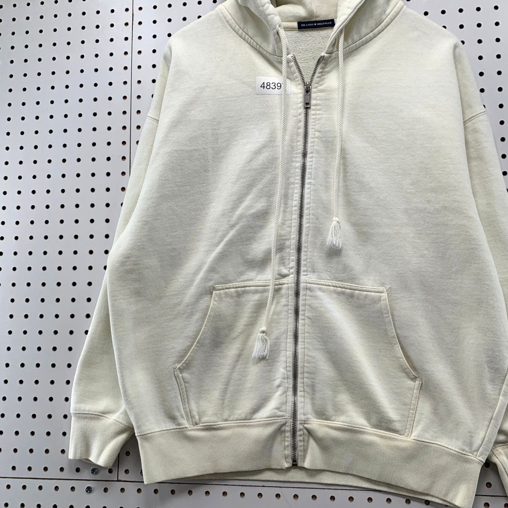 Brandy Melville Brandy Melville Zip Hoodie Sweatshirt Womens One Size Beige Heavyweight Oversize Size ONE SIZE - 5 Thumbnail