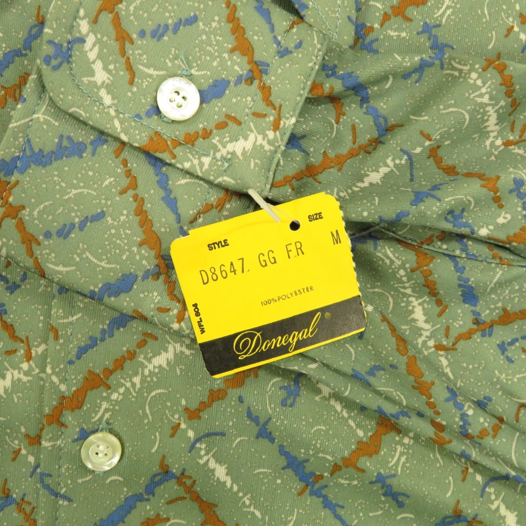 Vintage VINTAGE Donegal Shirt Mens Medium 70s Green Dagger Collar Barbwire Print Disco Crew Size US M / EU 48-50 / 2 - 4 Thumbnail