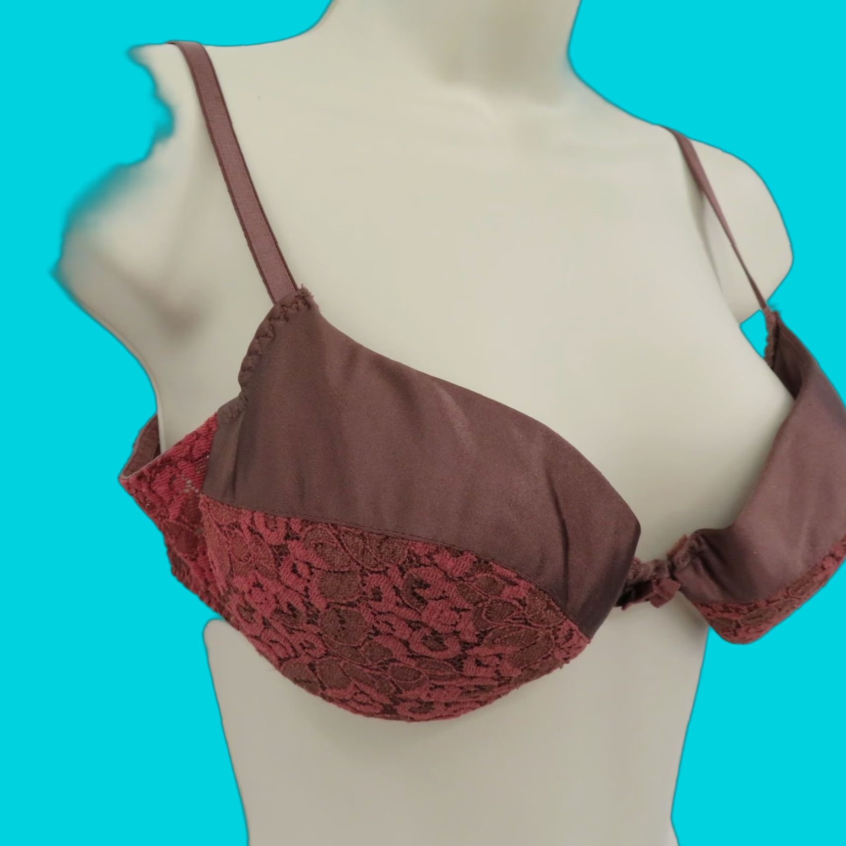 Vintage VTG Maidenform Bra 36B Rendezvous Underwire Padded Lace Brown Satin Bow Size ONE SIZE - 1 Thumbnail