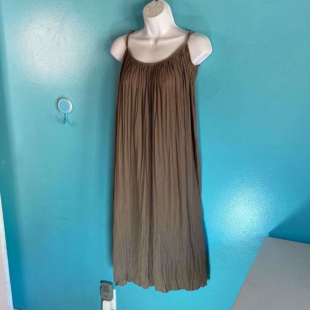 Beams Plus B:MING Beams Womens Crinkle Poly A-Line Dress Taupe Olive "O Size M / US 6-8 / IT 42-44 - 9 Thumbnail