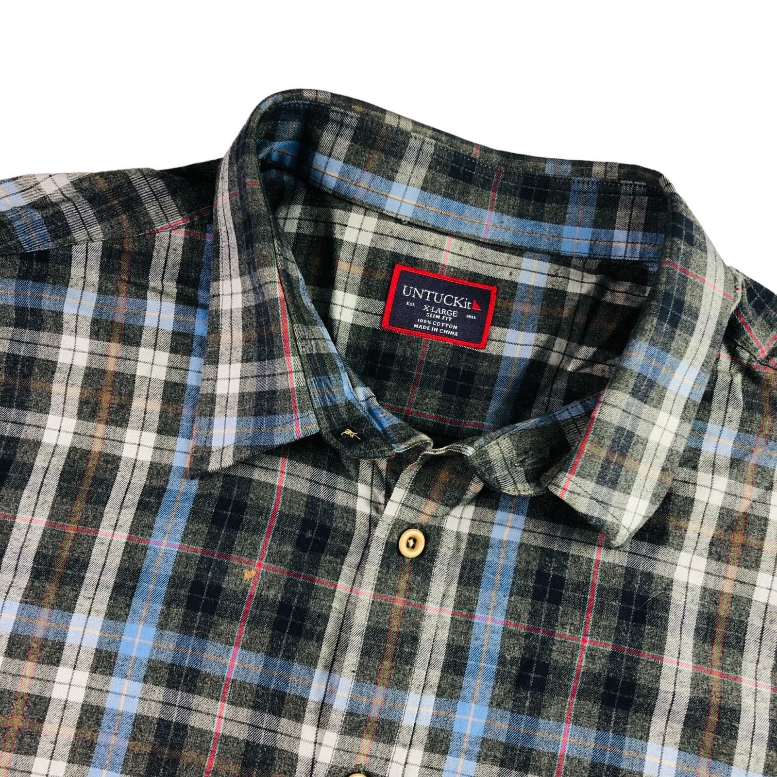 UNTUCKit Untuckit Men’s Flannel Long Sleeve Button Shirt Gray/Blue Pl Size US XL / EU 56 / 4 - 1 Thumbnail