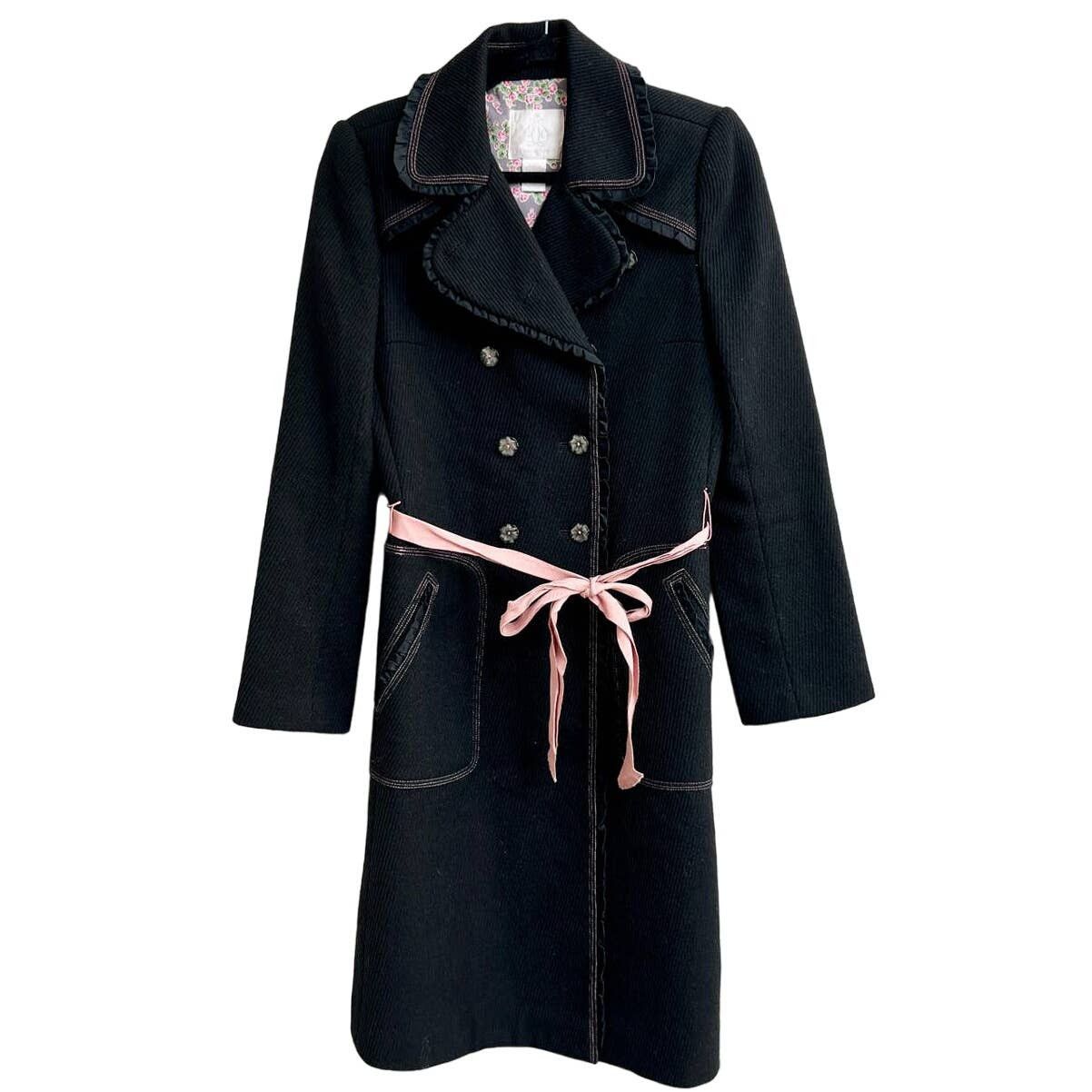 image of Rebecca Taylor Notch Lapel Double Breasted Coat Jacket Black, Women's (Size Small)