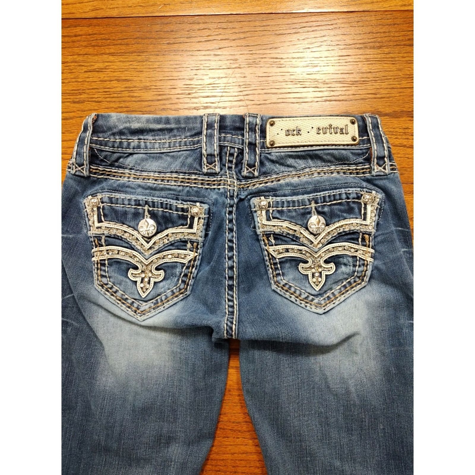 Vintage Rock Revival Karla Jeans Mid Rise Capri Skinny Denim Womens 25 Inseam 29 Blue Rock Revival Karla 25 Jeans Womens Skinny Denim Capris Size 42" / US 20 - 3 Thumbnail