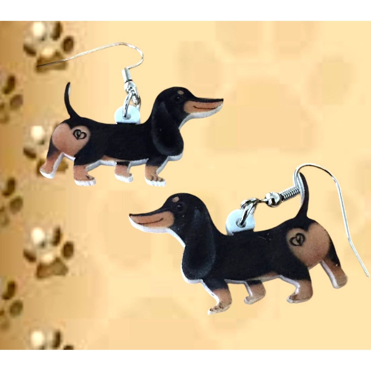 Handmade Dachshund Earrings New Dangle Hooks Double Sided Black Tan W Size ONE SIZE - 2 Thumbnail