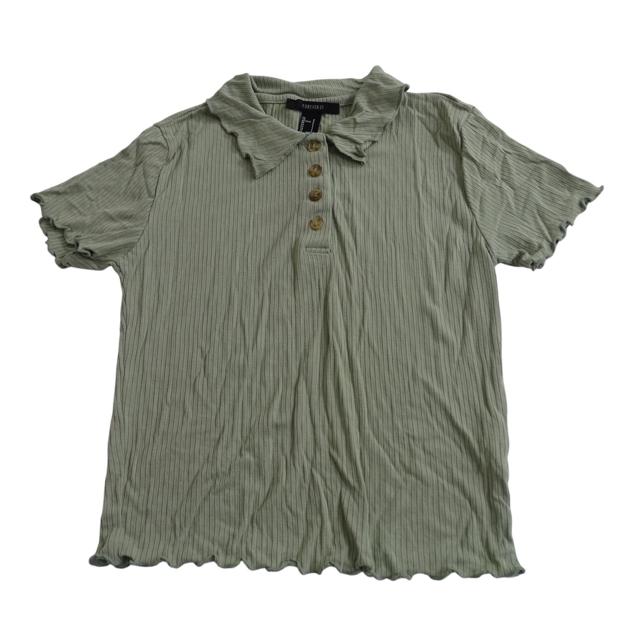 Forever 21 Forever 21 Ribbed Collared Polo Shirt Top Green Size S Size S / US 4 / IT 40 - 2 Thumbnail