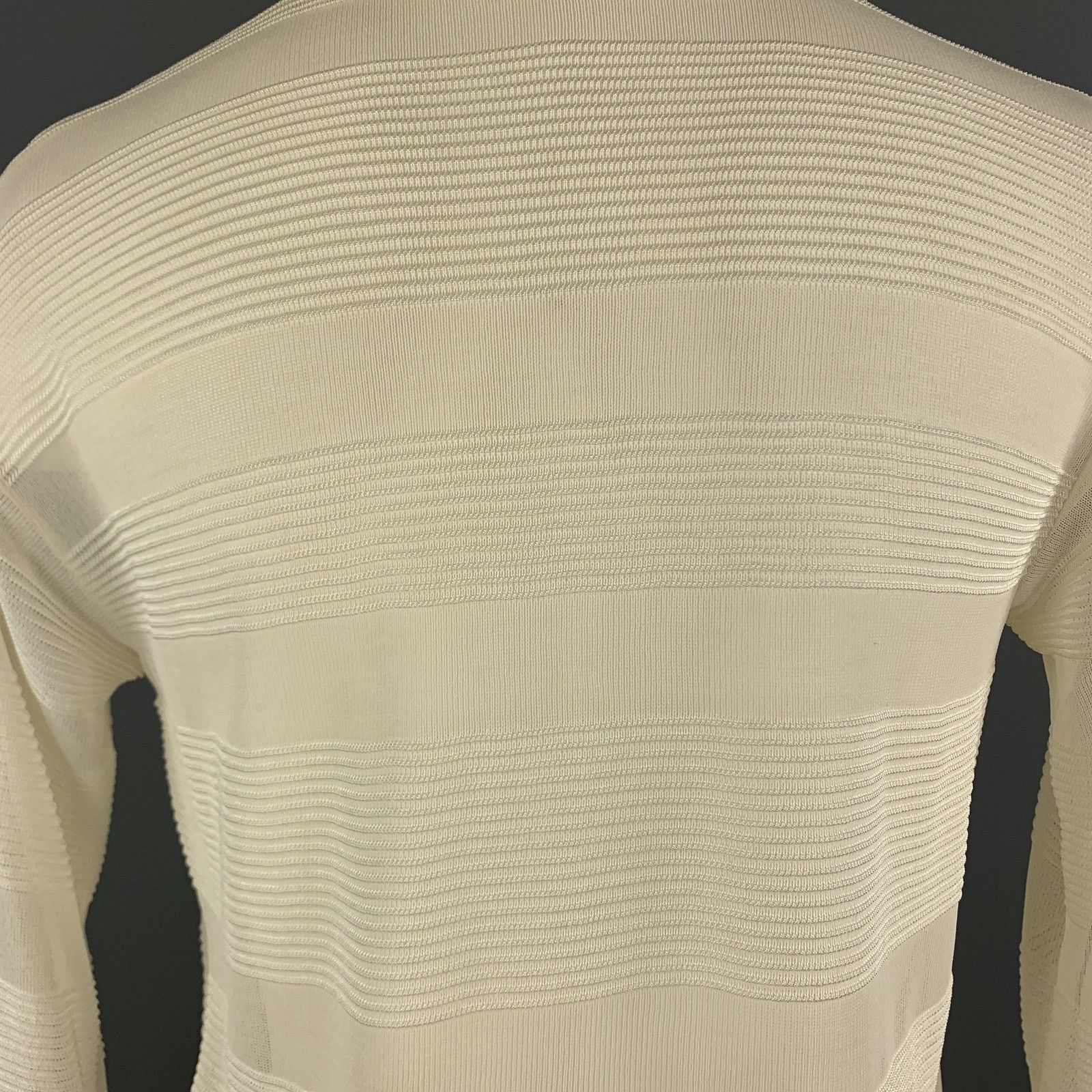 Giorgio Armani Size 4 Cream Burnout Striped Viscose Collared Pullover Size S / US 4 / IT 40 - 5 Thumbnail