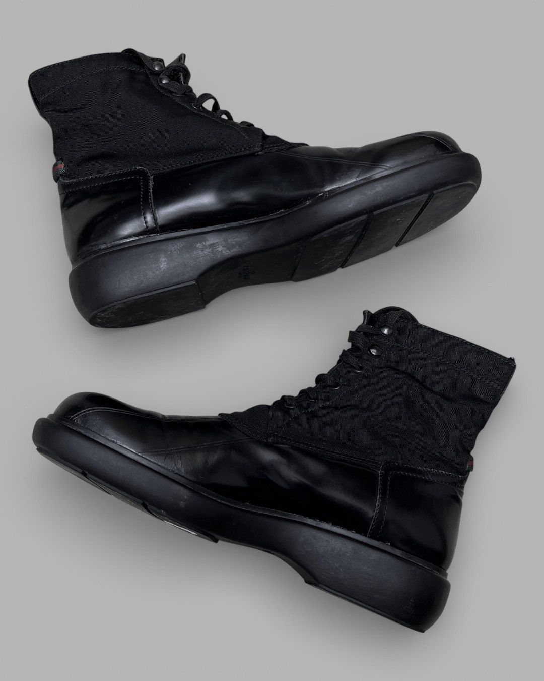 Gucci 🔥Rare VTG GUCCI Army Motorcycle Leather / Nylon Shoes Size US 10.5 / EU 43-44 - 3 Thumbnail