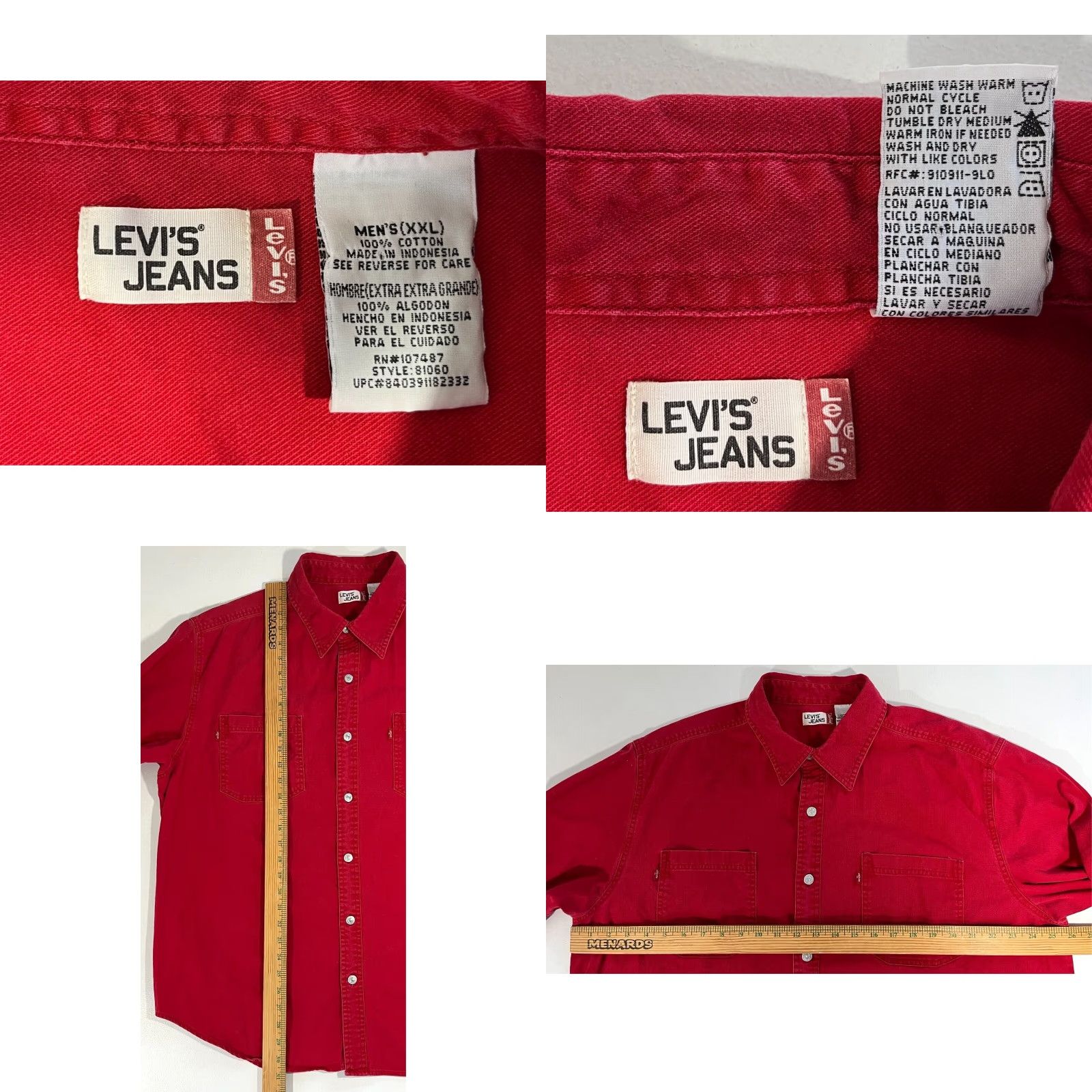 Levi's VINTAGE Levi's Men’s Denim Work Shirt Button-Up XL Red 90s Classic Pockets Long Sleeve Denim Size US XL / EU 56 / 4 - 8 Thumbnail