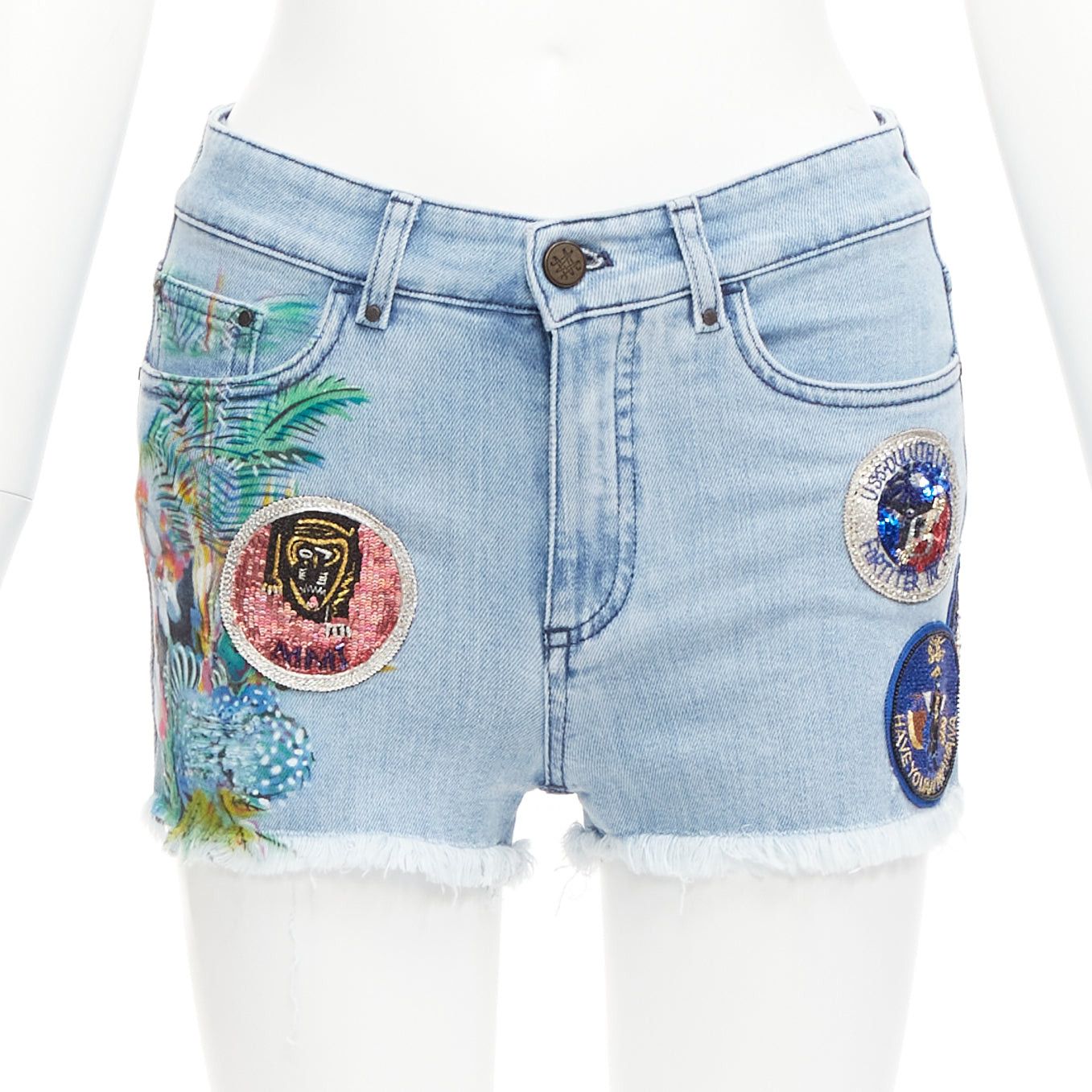 MR & MRS ITALY MR AND MRS ITALY blue glitter badge patch colorful paint denim shorts IT38 XS Size 26" / US 2 / IT 38 - 1 Thumbnail