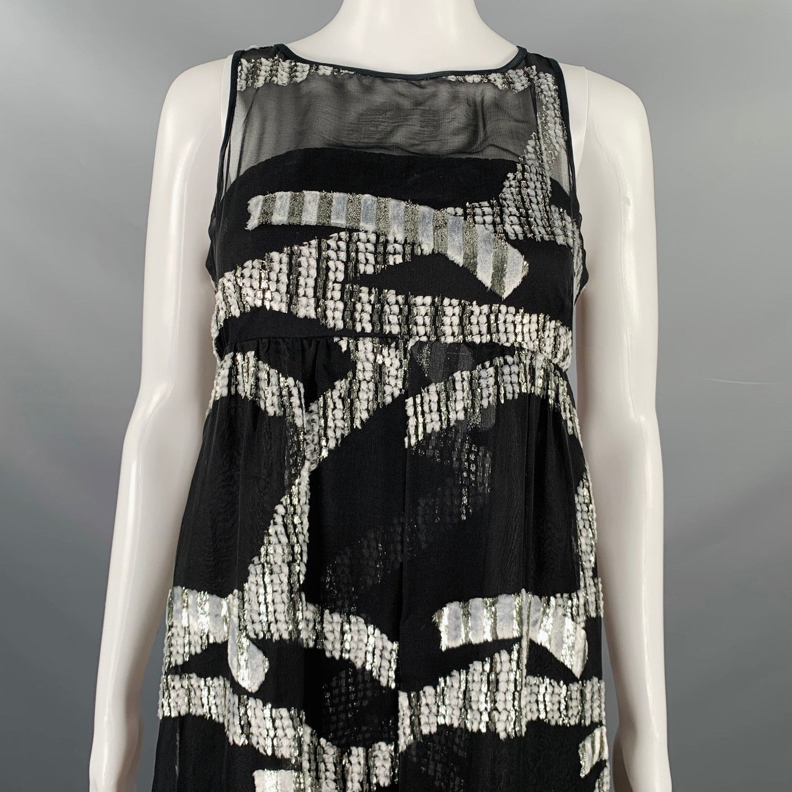 Marc Jacobs Size 0 Black Silver Silk Blend Jacquard Sleeveless Dress Size XS / US 0-2 / IT 36-38 - 2 Thumbnail