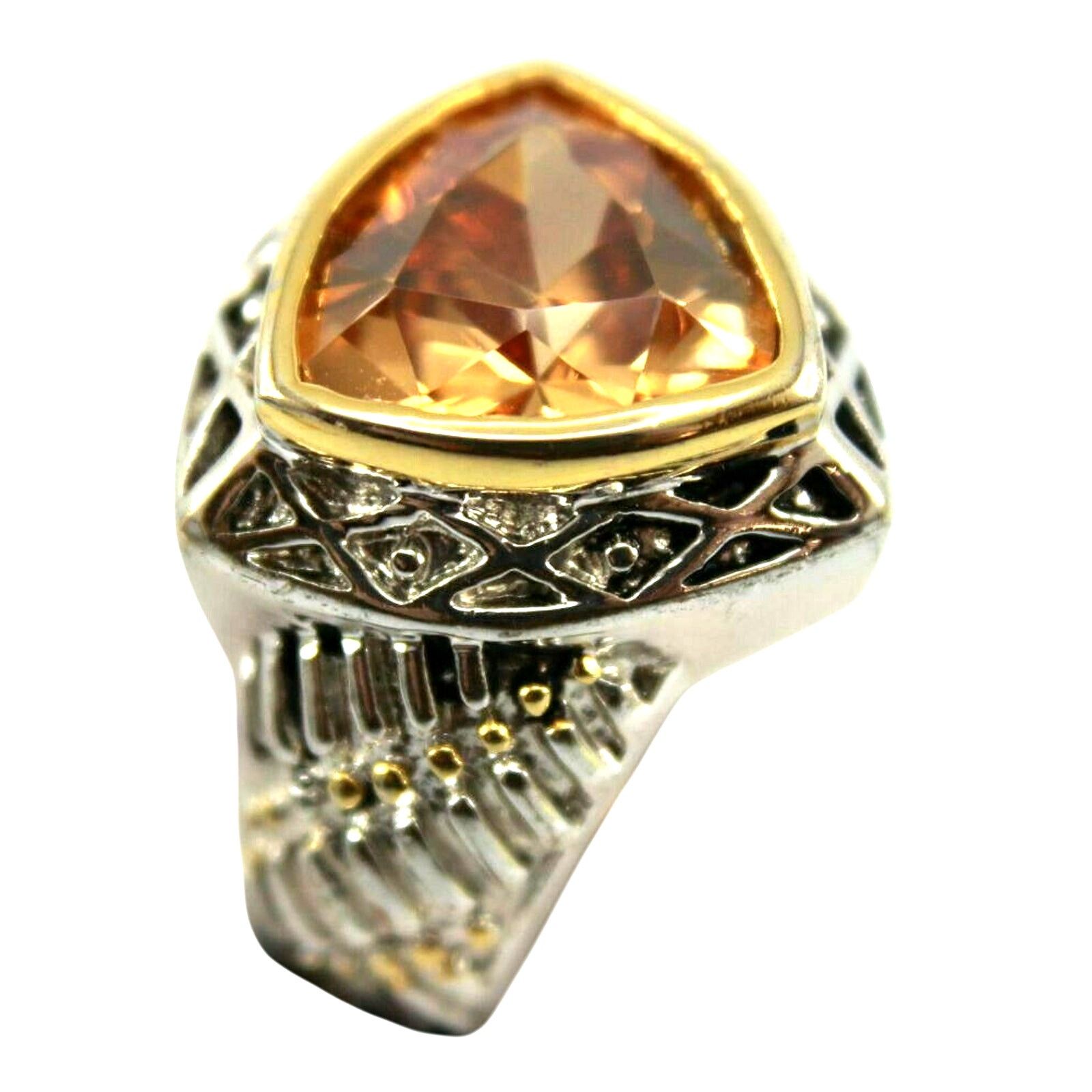 Other Big Statement Ring Simulated Citrine Triangle Silvertone Size ONE SIZE - 3 Thumbnail