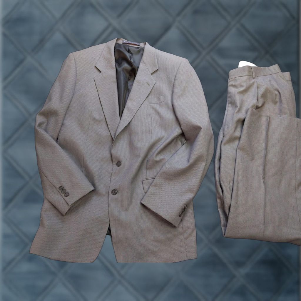 Vintage Petrocelli Suit Mens XL Gray 2 Piece Wool Blazer Pants Classic USA Slim Pinstripe Notch Lapel Long Coat Alphabet: XL44? Size 46R - 1 Thumbnail