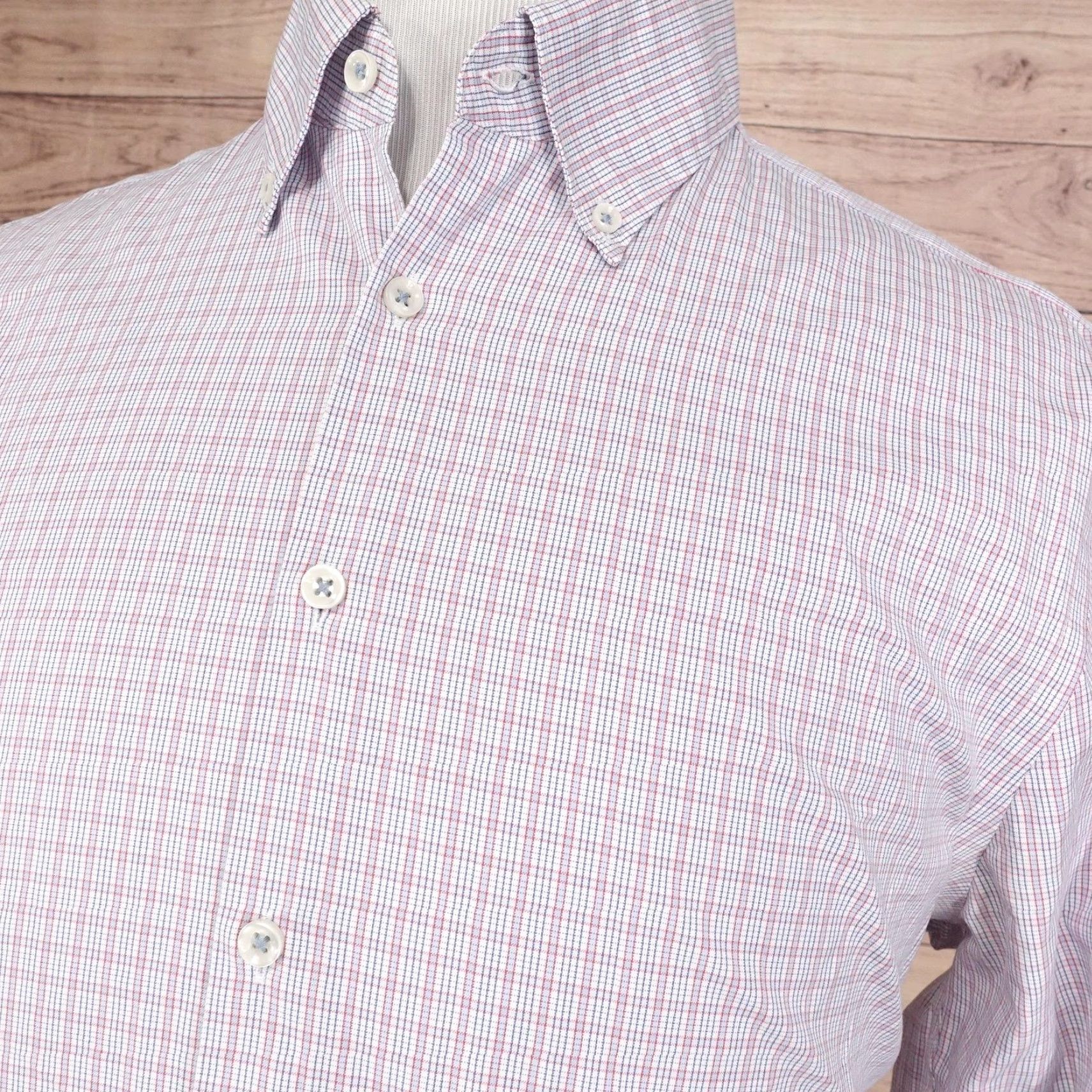 Charles Tyrwhitt Charles Tyrwhitt Shirt Mens 17 35 Red Blue Check Non-Iron Extra Slim Button Down Size US XL / EU 56 / 4 - 2 Thumbnail