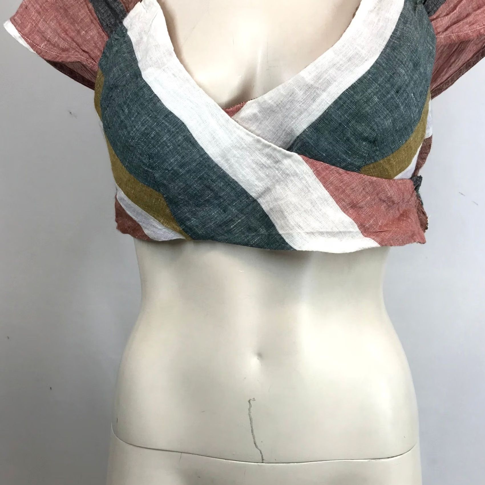 Free People Free People Striped Wrap Crop Top Shirt Women Small Short Sleeve V-Neck Cropped Boho Beach Summer White Size ONE SIZE - 3 Thumbnail