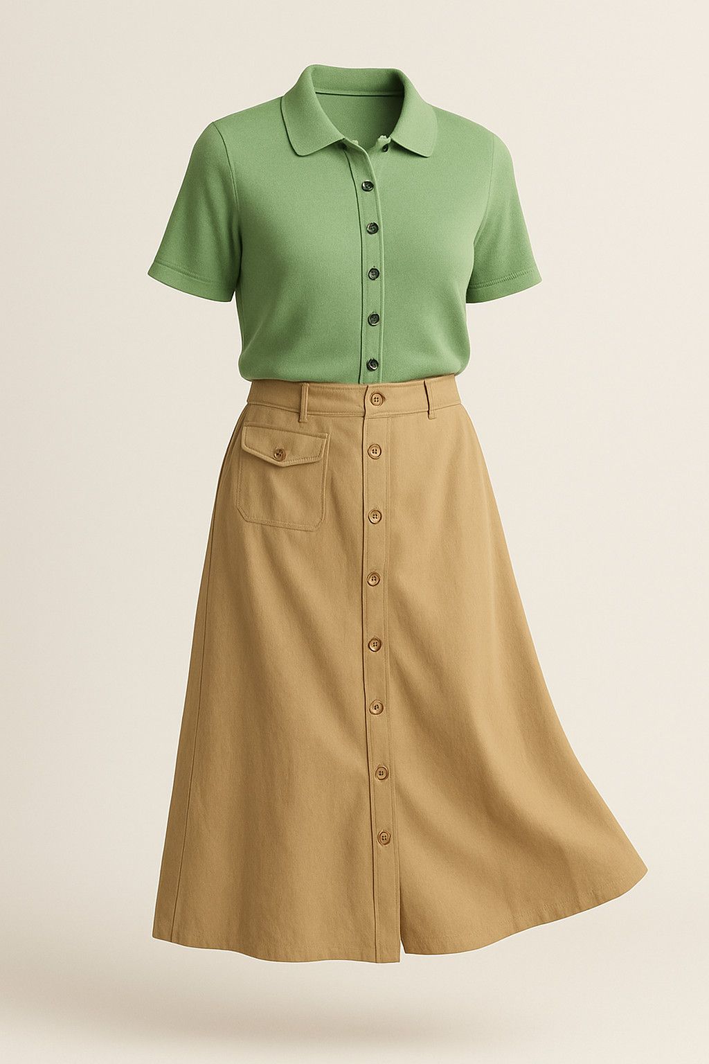 ZAPA Set: Mustard skirt, 44 + Green blouse, 40 Size 32" / US 10 / IT 46 - 2 Thumbnail