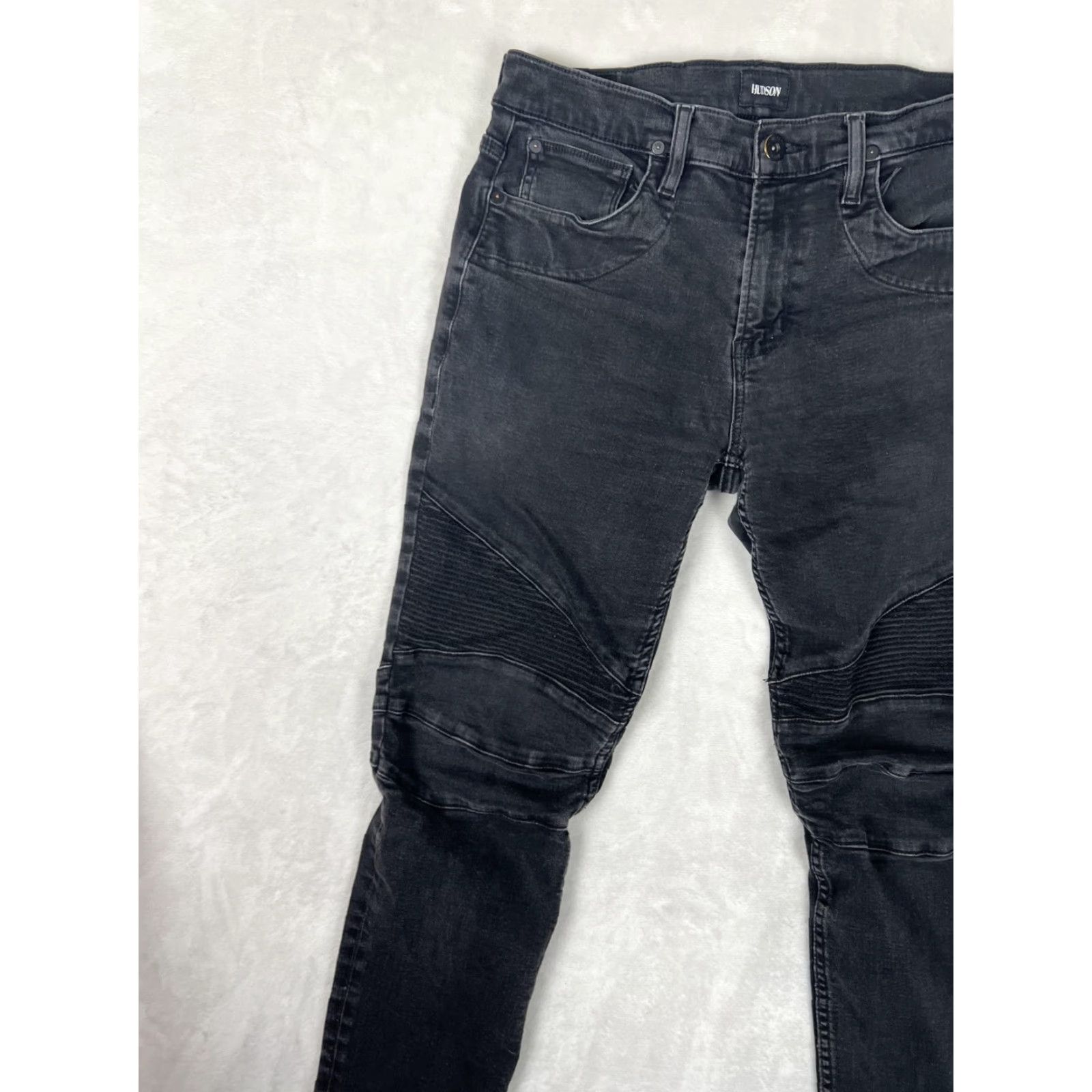 Hudson HUDSON Ethan Biker Skinny Jeans Mens 34x34 Gray Moto Stretch Denim Charcoal Wash Logged logo Rivets Size US 34 / EU 50 - 3 Thumbnail