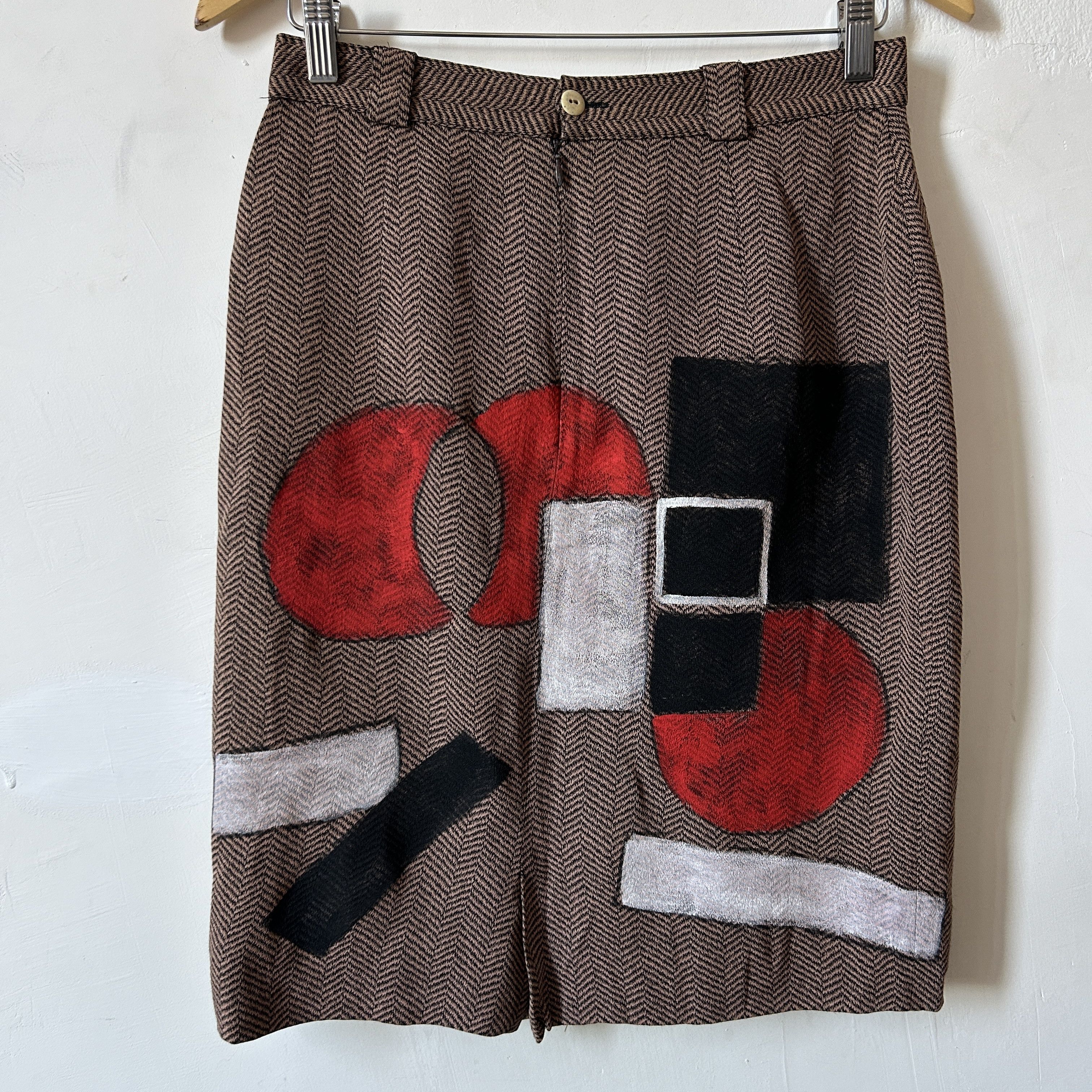 Custommade Hand Painted Abstract Skirt: Herringbone Geometric Size 28" / US 6 / IT 42 - 14 Thumbnail