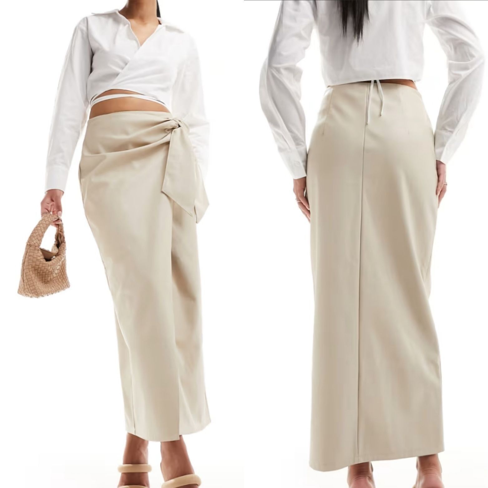Asos ASOS Suede Leather Tie Wrap Midi Skirt US 10 UK 14 EU42 Ecru Size 32" / US 10 / IT 46 - 2 Thumbnail