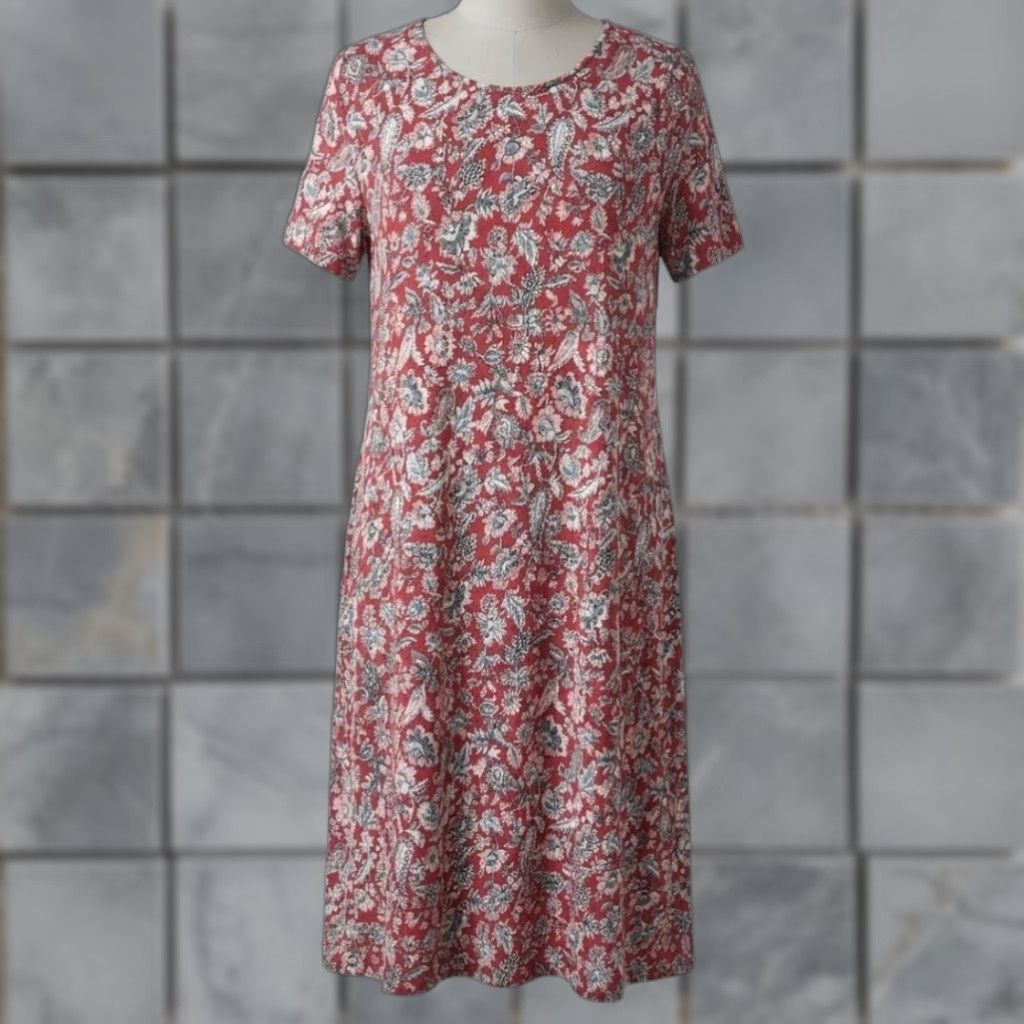 Old Navy Old Navy Dress XL Coral Teal Floral Short Sleeve Scoop Neck Stretch Midi Casual Size 40" / US 18 - 1 Thumbnail