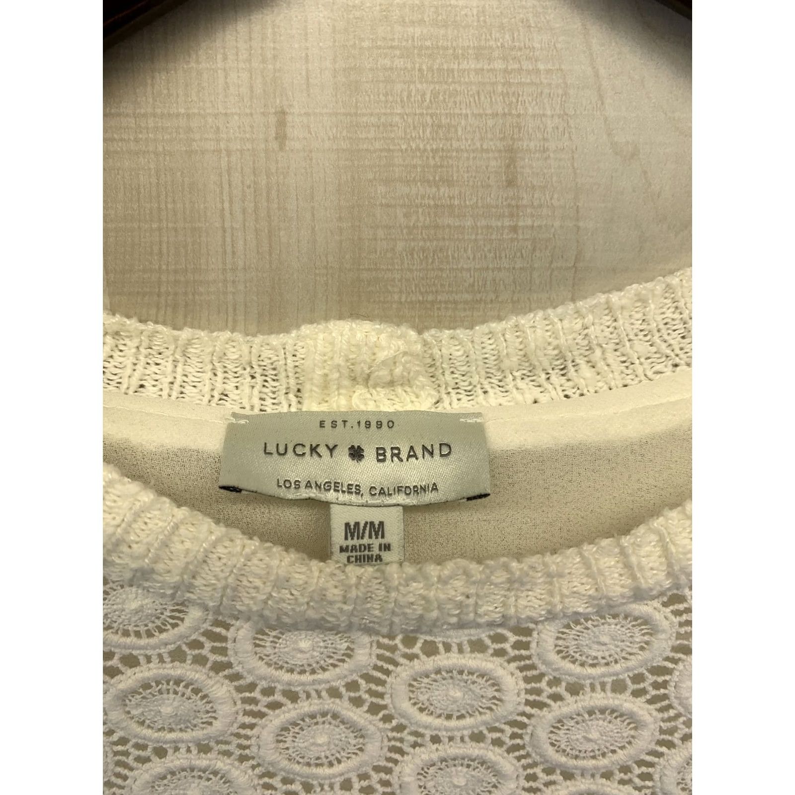 Lucky Brand Lucky Brand Womens SZ M Ivory Knit Sweater Top W/Chiffon Trim-4194 Size M / US 6-8 / IT 42-44 - 2 Thumbnail