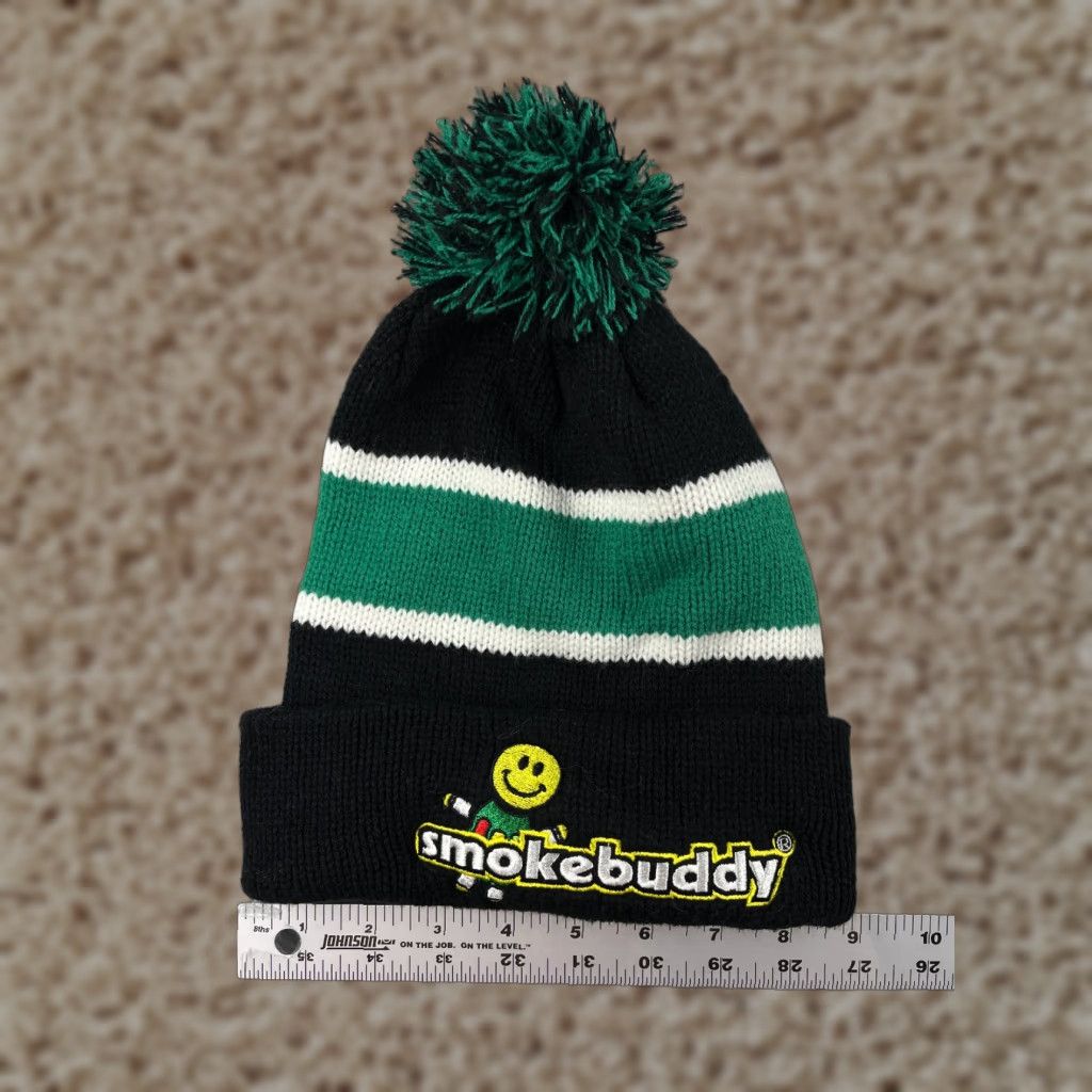 Vintage Smokebuddy Beanie Toque Adult One Size Green Black Stripe Knit Acrylic Ski Pom Hat Beanie Mens One Size Green Stripe Ski Outdoor Smoking Theme Size ONE SIZE - 1 Thumbnail