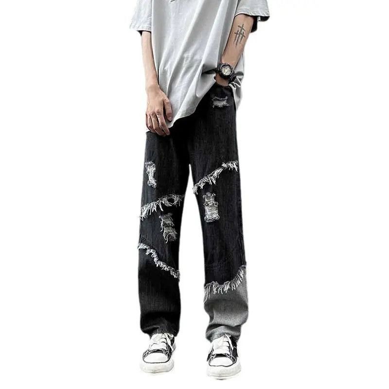 Japanese Brand Retro patchwork fringed ripped jeans Size US 32 / EU 48 - 4 Thumbnail