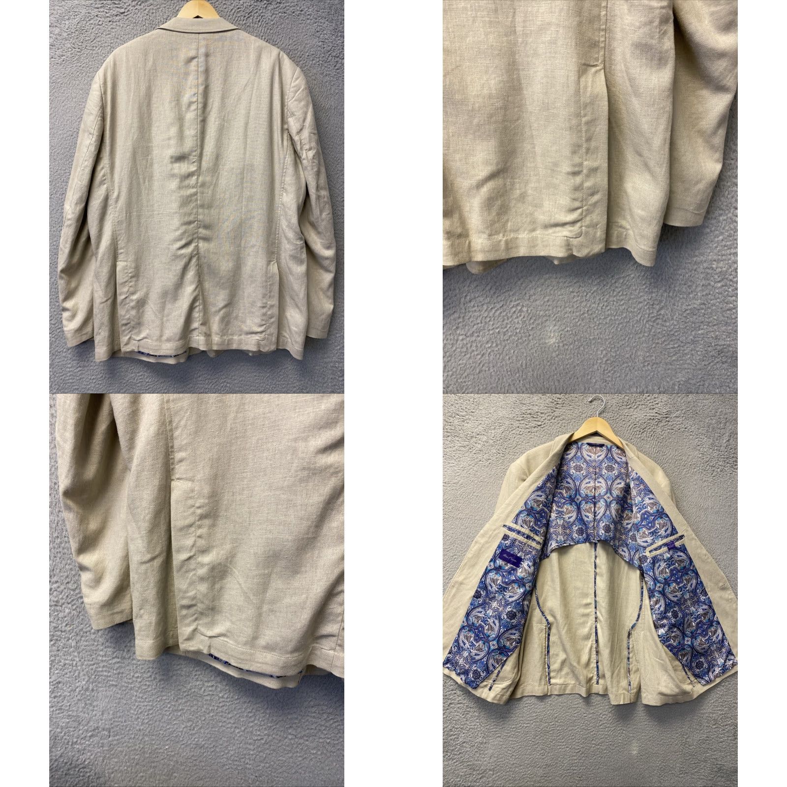 Vintage Alan Flusser Sport Coat Linen Blend Blazer Men XL 46/48 Beige Jacket /126-58 Size 46R - 8 Thumbnail