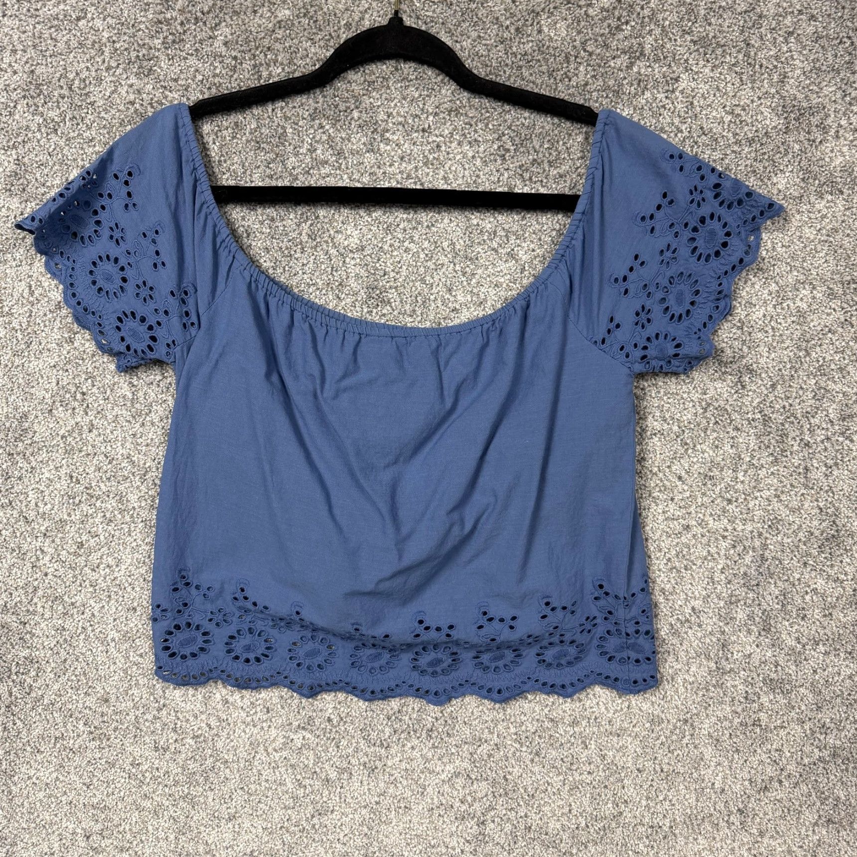 Vintage Japna Top XS Blue Cropped Eyelet Embroidered Scallop Hem Boho Cottagecore Fairy Womens Size XS / US 0-2 / IT 36-38 - 6 Thumbnail
