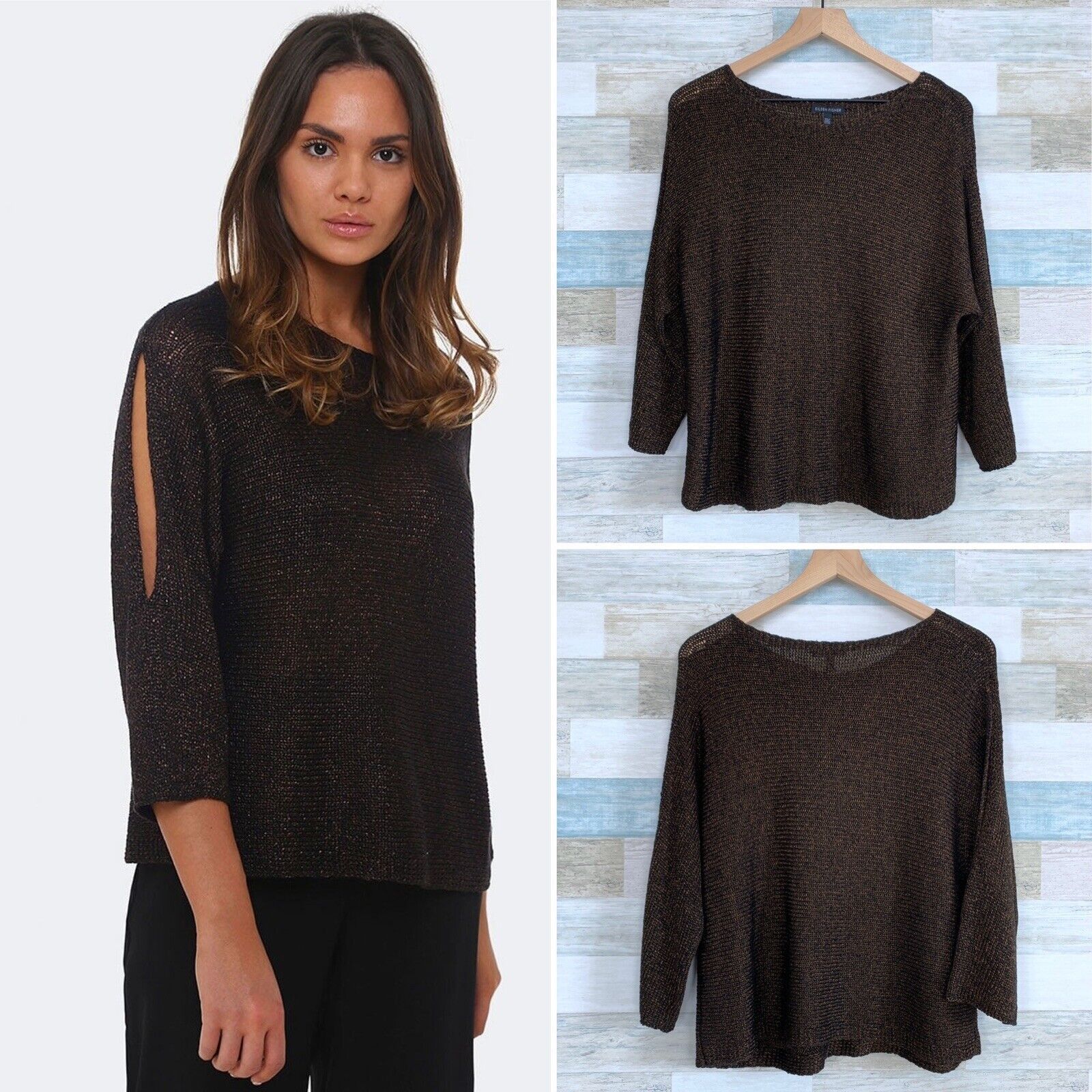 Eileen Fisher Eileen Fisher Organic Linen Loose Knit Dolman Sweater Brown Size XS / US 0-2 / IT 36-38 - 1 Thumbnail