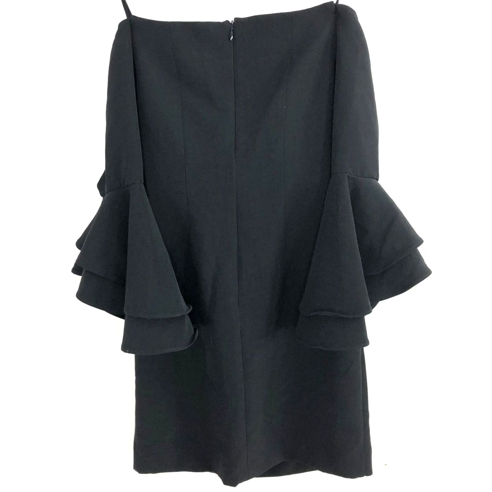 MILLY Milly Minis Dress Off the Shoulder Mini Sleeveless Short Length 12 Women's Flounce Layered Black Pullover Size 34" / US 12 / IT 48 - 4 Thumbnail