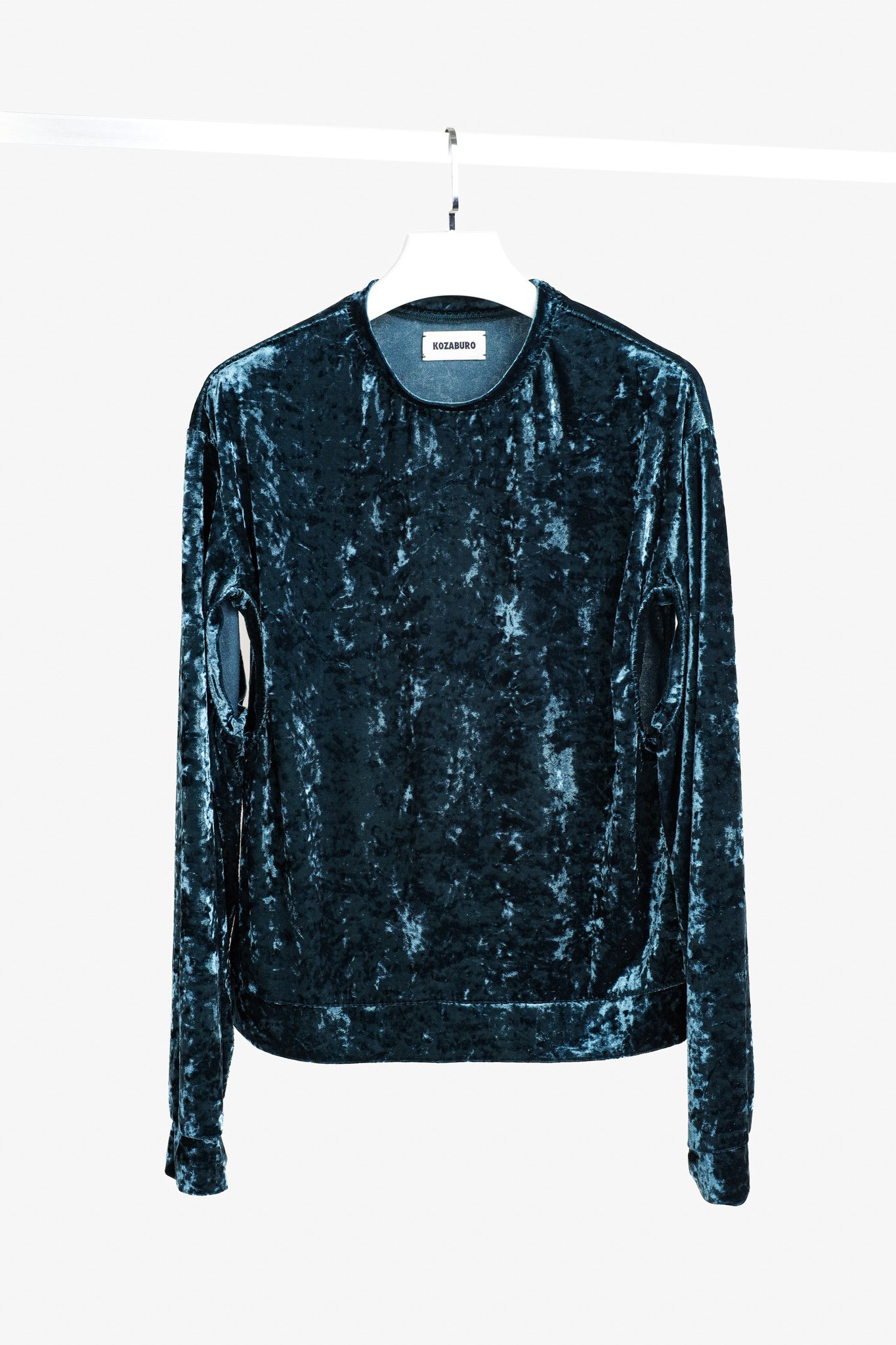 KOZABURO Kozaburo Teal Velvet Long Sleeve Cut-Outs Top Size L / US 10 / IT 46 - 1 Thumbnail