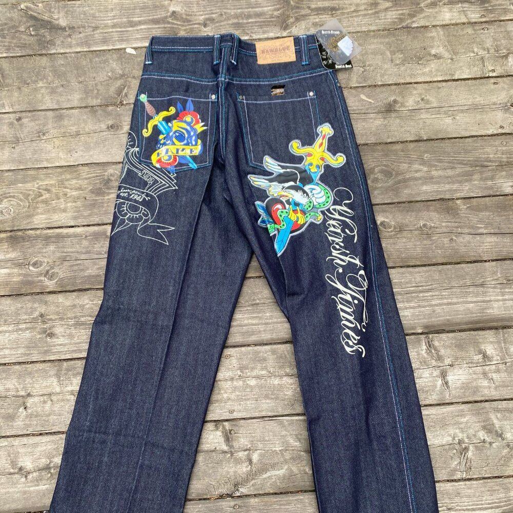 Japanese Brand × Vintage Vintage Y2K Embroidered Raw Blue Vindication Jeans Size 32 Size US 32 / EU 48 - 2 Thumbnail