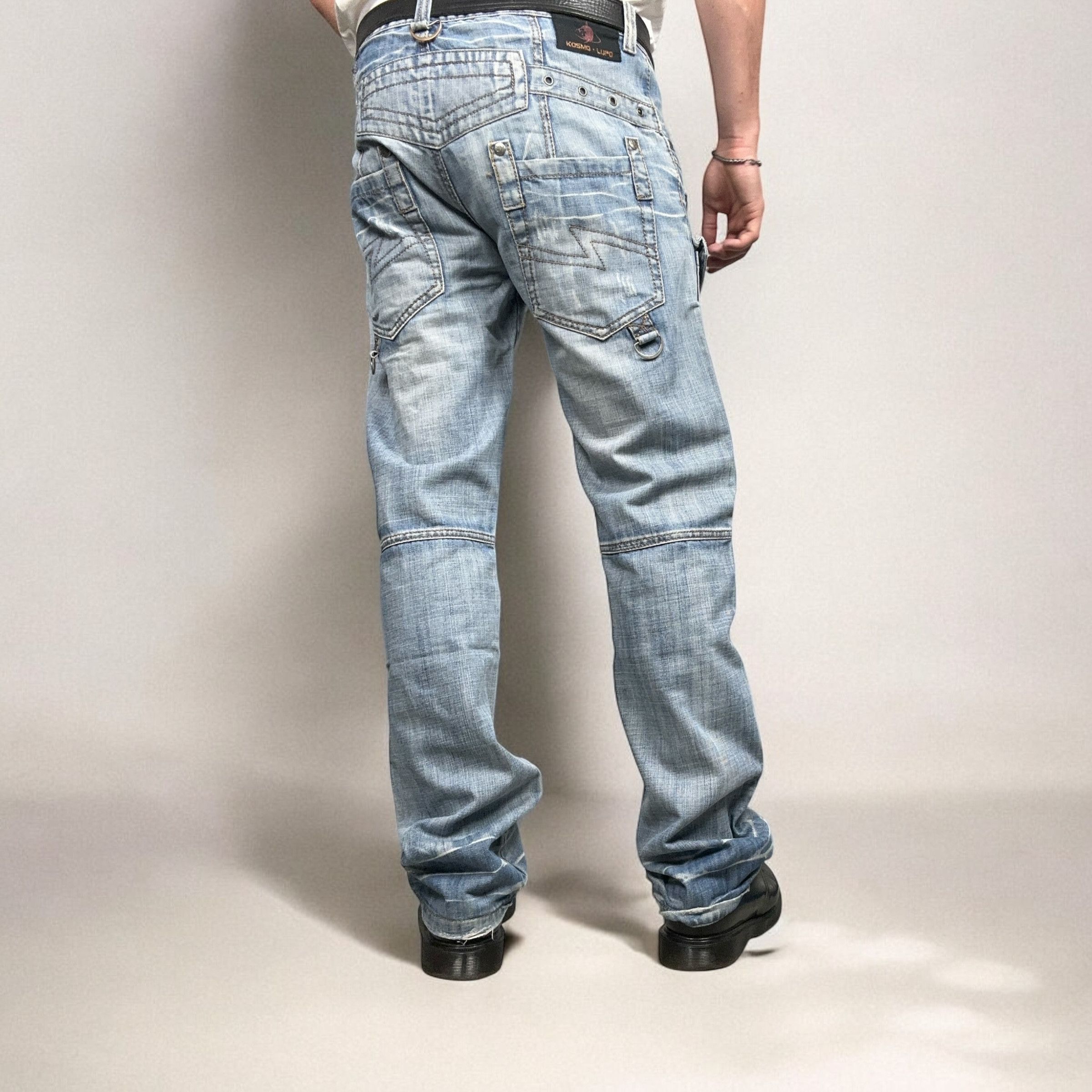 Japanese Brand × Vintage Vintage y2k Utility Cargo Acid Blue Washed Denim Pants Jeans Size US 34 / EU 50 - 2 Thumbnail
