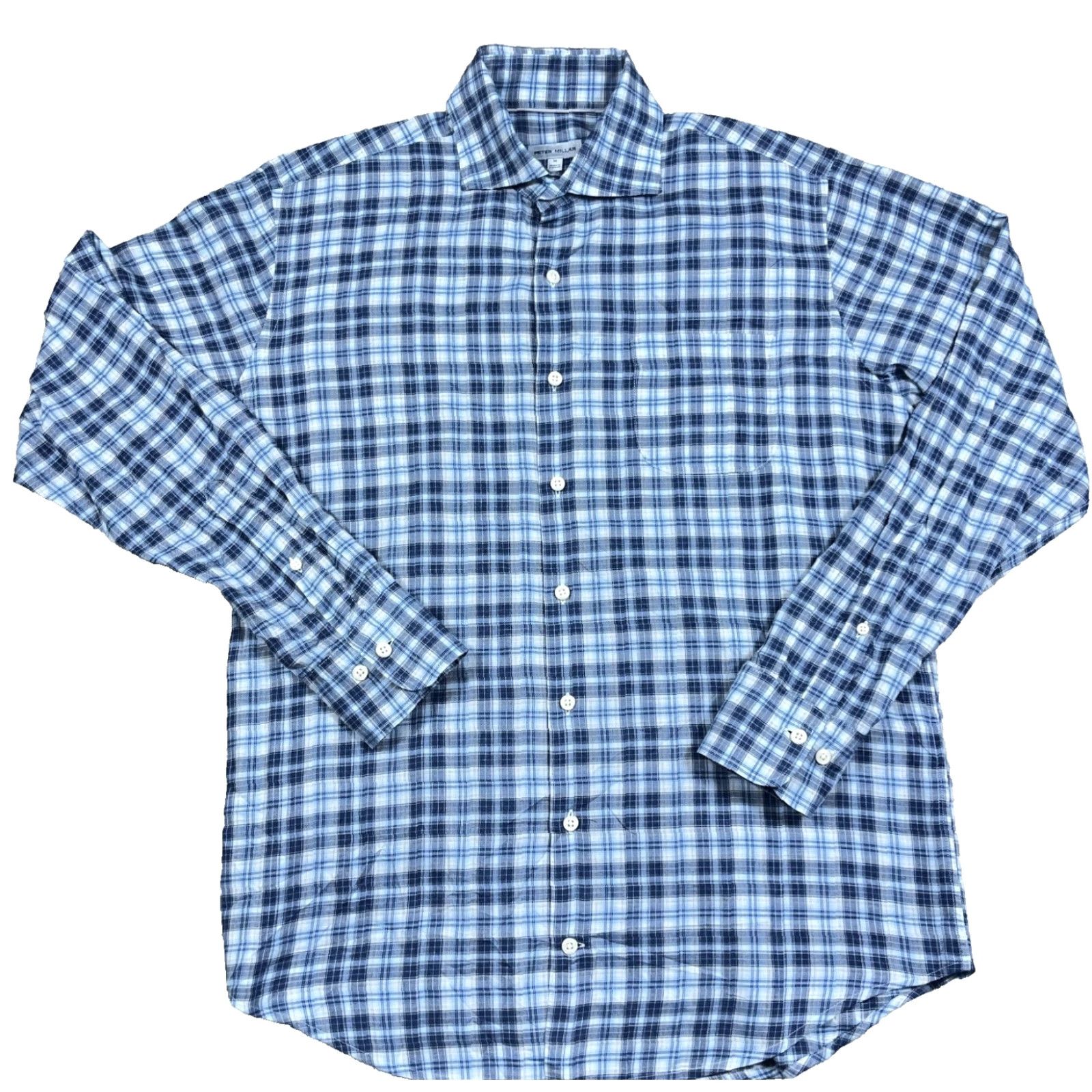 Peter Millar Peter Millar Shirt Men Medium Blue Plaid Button-Up Cotton Dress Adult LS Size 40R - 2 Thumbnail