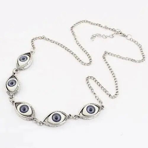 Jewelry Eye Ball Chain Silver Necklace Punk Art Trippy Evil Size ONE SIZE - 2 Thumbnail