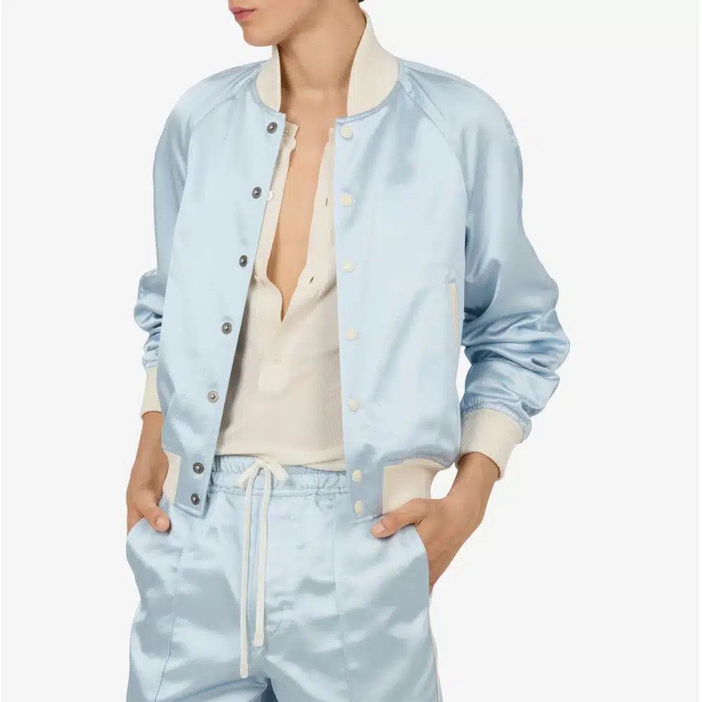 Tom Ford o1loc1c0825 OBS052 Viscose Bomber Jacket in Light Blue Size US L / EU 52-54 / 3 - 2 Thumbnail