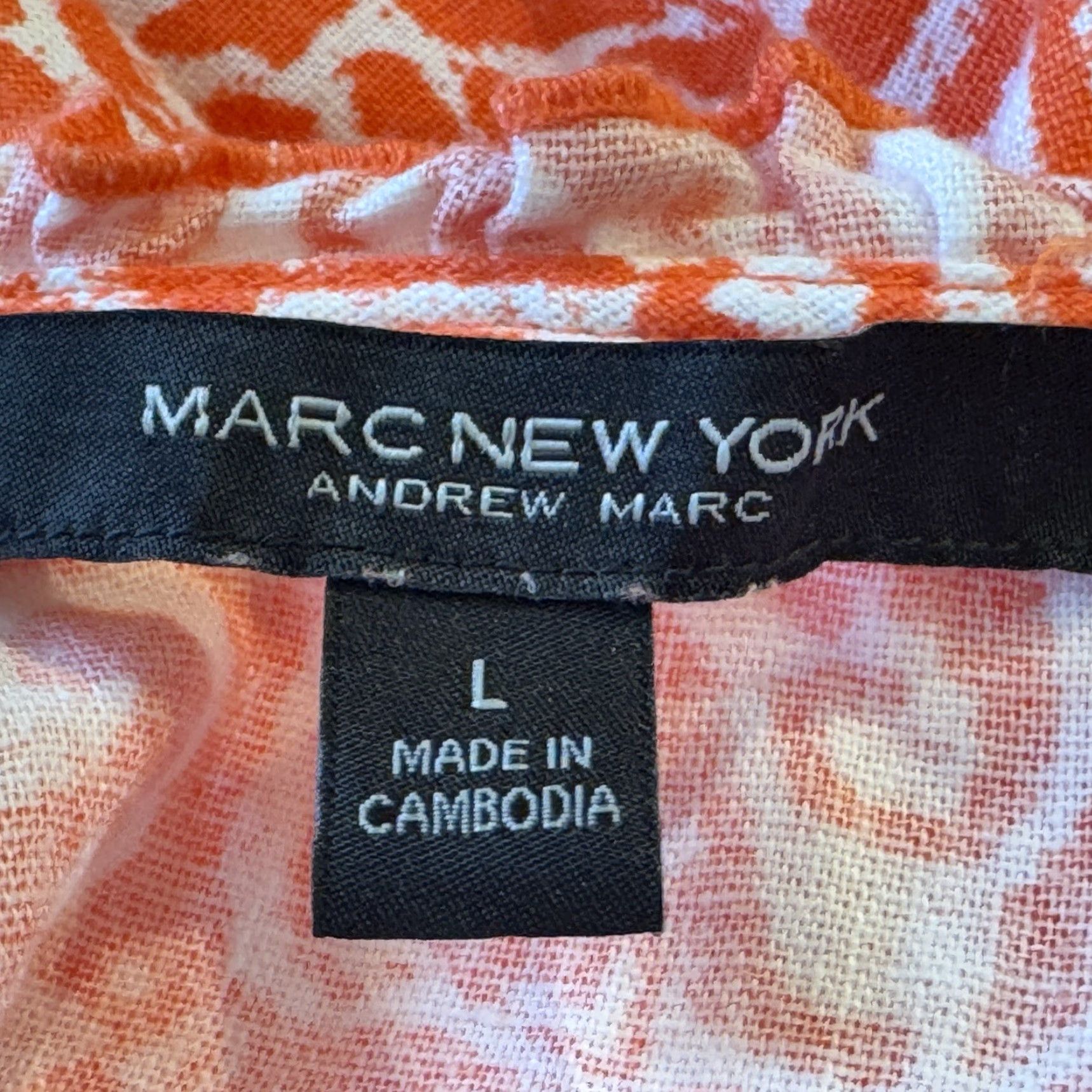 Vintage Marc New York Boho Top Womens Size L Orange Damask 3/4 Sleeve V-Tie Neck Linen Blouse Size L / US 10 / IT 46 - 7 Thumbnail
