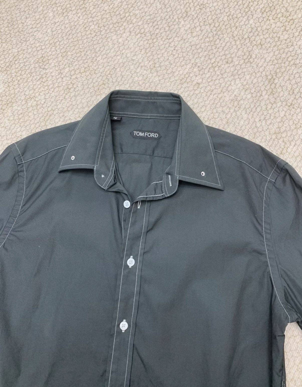 Tom Ford TOM FORD Dark Green Mercerized Cotton Formal Shirt Size US L / EU 52-54 / 3 - 5 Thumbnail