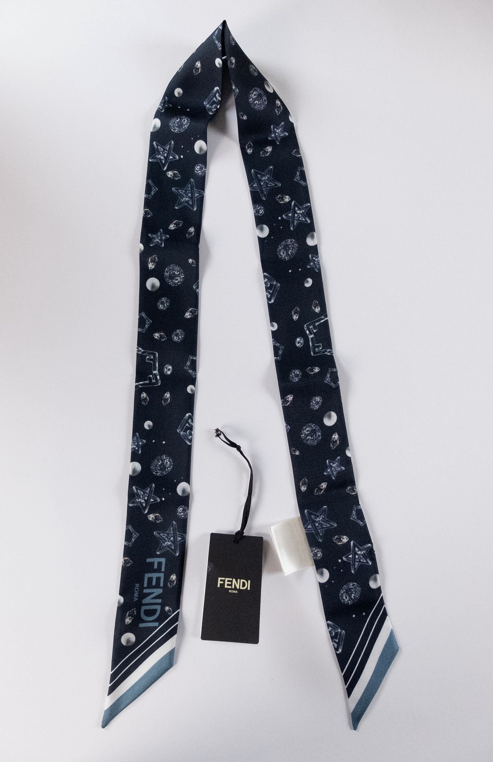 Fendi FENDI navy blue stars planets & logo silk mitzah scarf Size ONE SIZE - 1 Thumbnail
