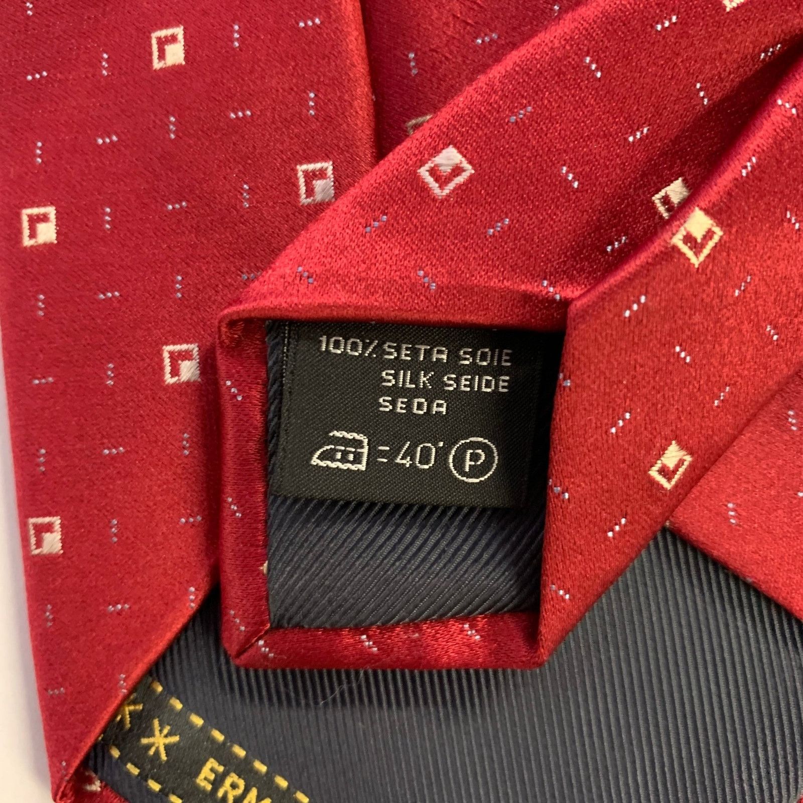 Ermenegildo Zegna ERMENEGILDO ZEGNA One Size Red Cream Silk Tie Size ONE SIZE - 3 Thumbnail