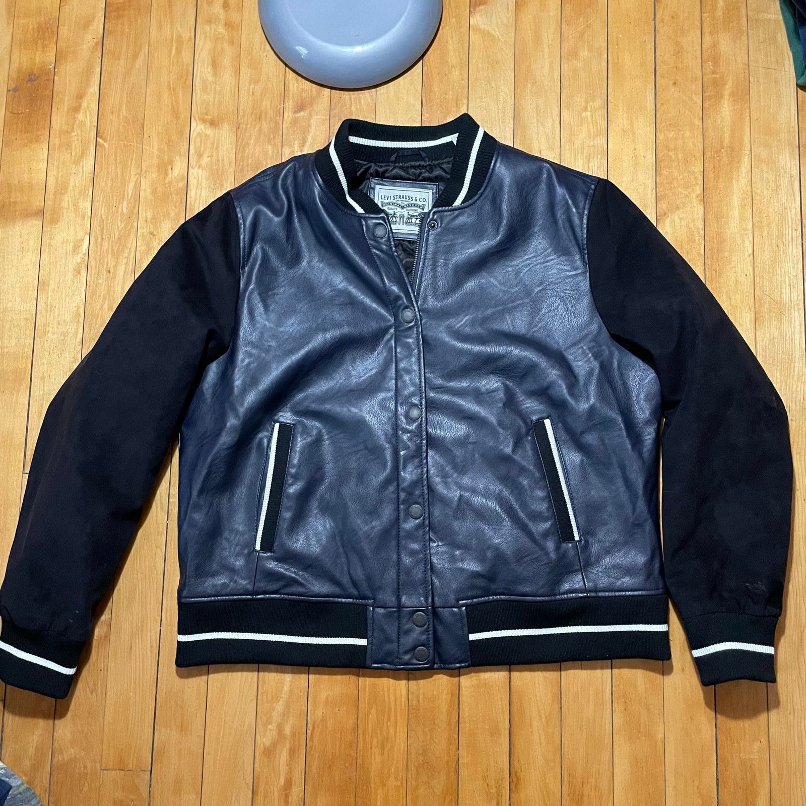 Levi's Mixed Faux Leather Bomber Jacket Black Navy M XL