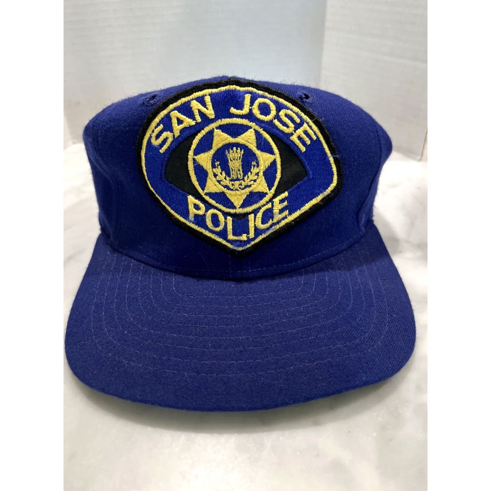 New Era VINTAGE New Era San Jose Police Fitted Hat Cap Pro Model Baseball Cap 7 1/8 Bill Bent Mens Blue Size ONE SIZE - 5 Thumbnail