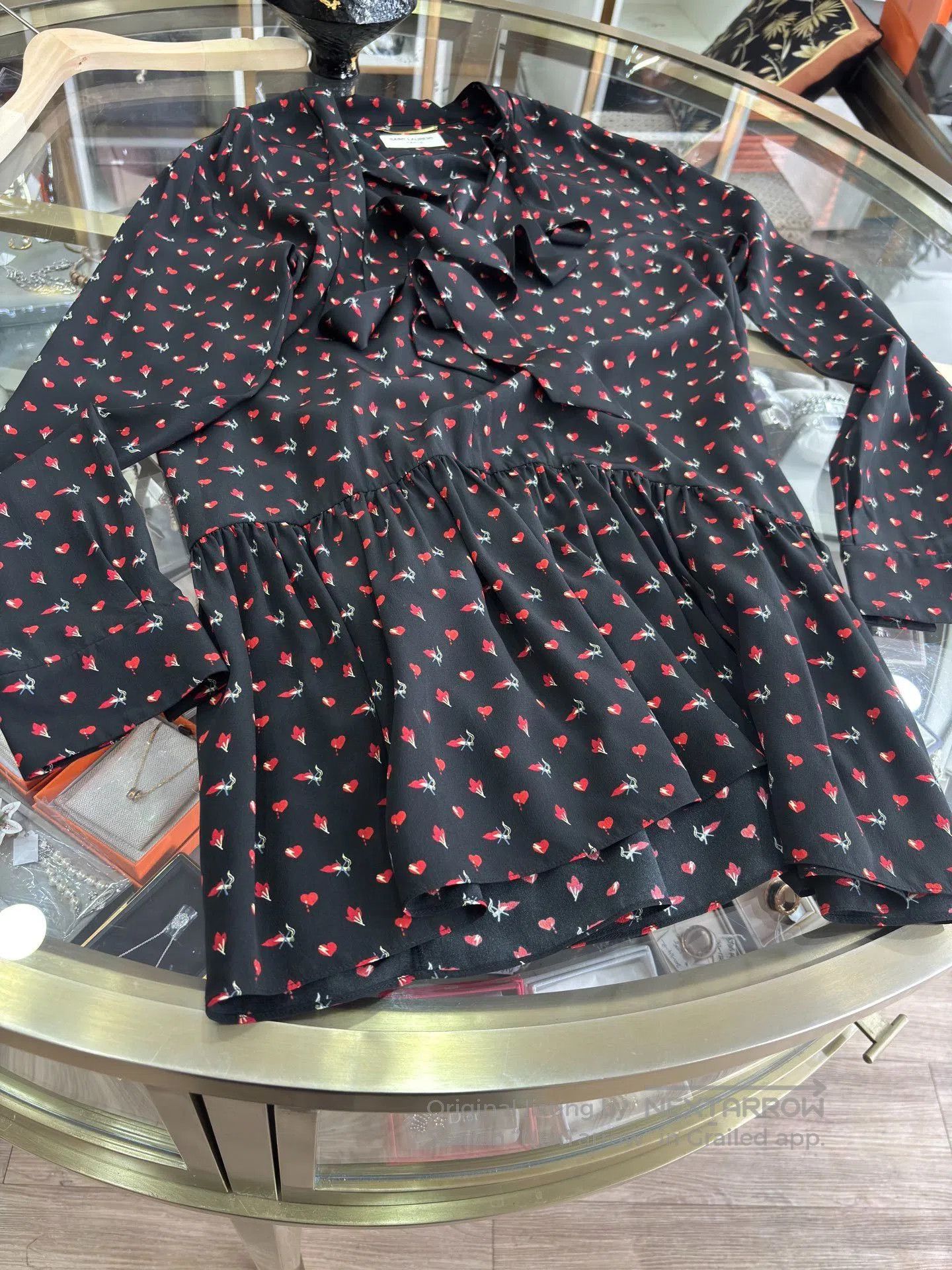 Yves Saint Laurent YSL Black Silk Bow Long Sleeve Pleated Dress. Size S / US 4 / IT 40 - 9 Thumbnail