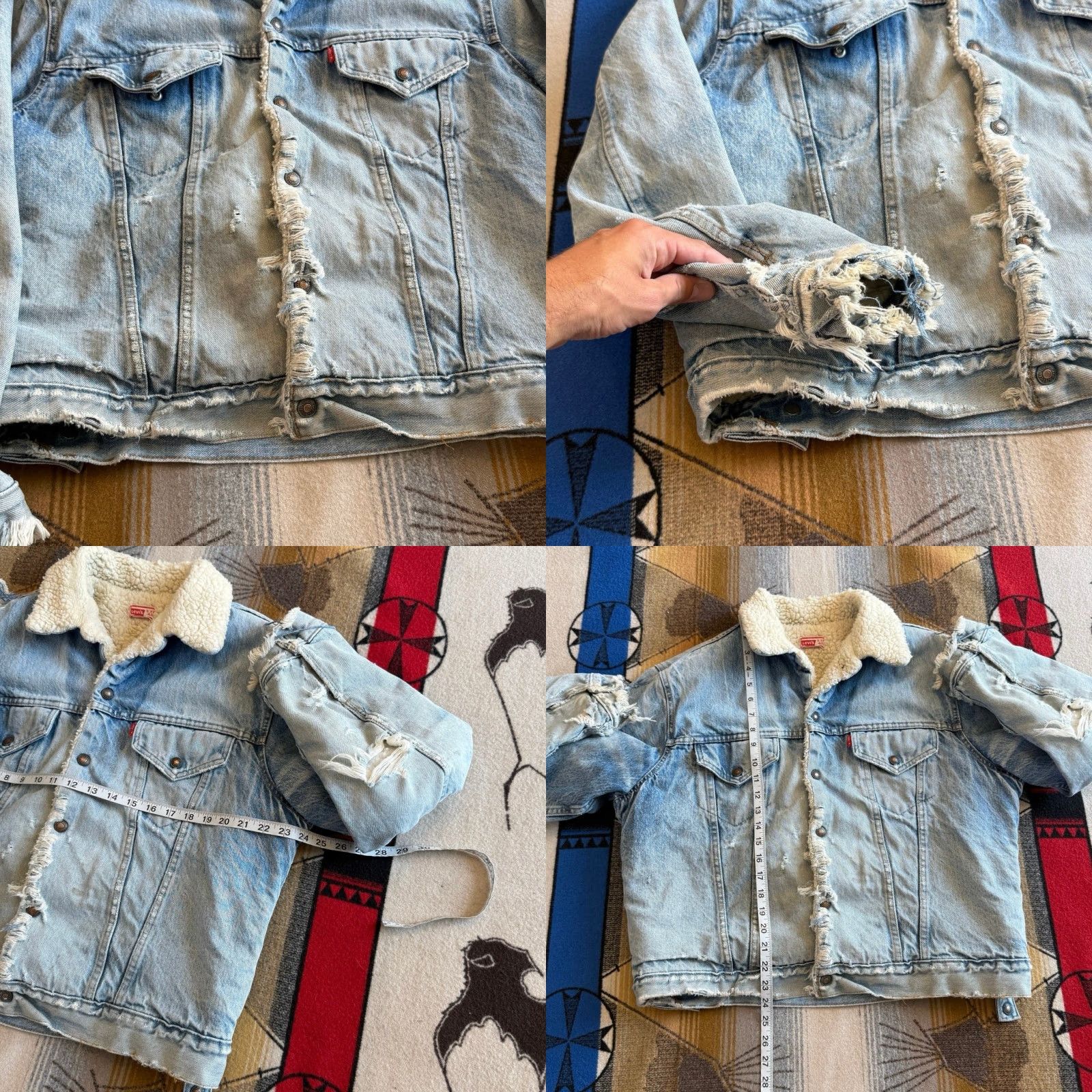 Levi's VINTAGE Levi's Denim Jacket 80s Sherpa Lined Size 46 Blue Distressed Rips Bomber Men Jacket Size US 30 / EU 46 - 8 Thumbnail
