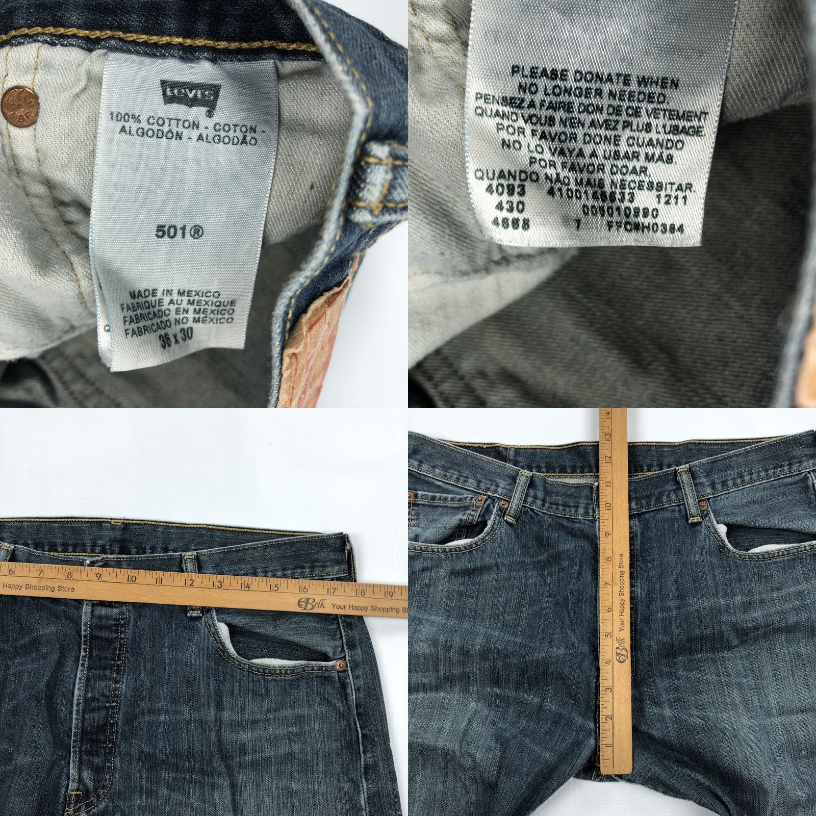 Levi's Levi's 501 Men's 34x30 Blue Straight Leg Button Fly Denim Jeans Size US 34 / EU 50 - 8 Thumbnail